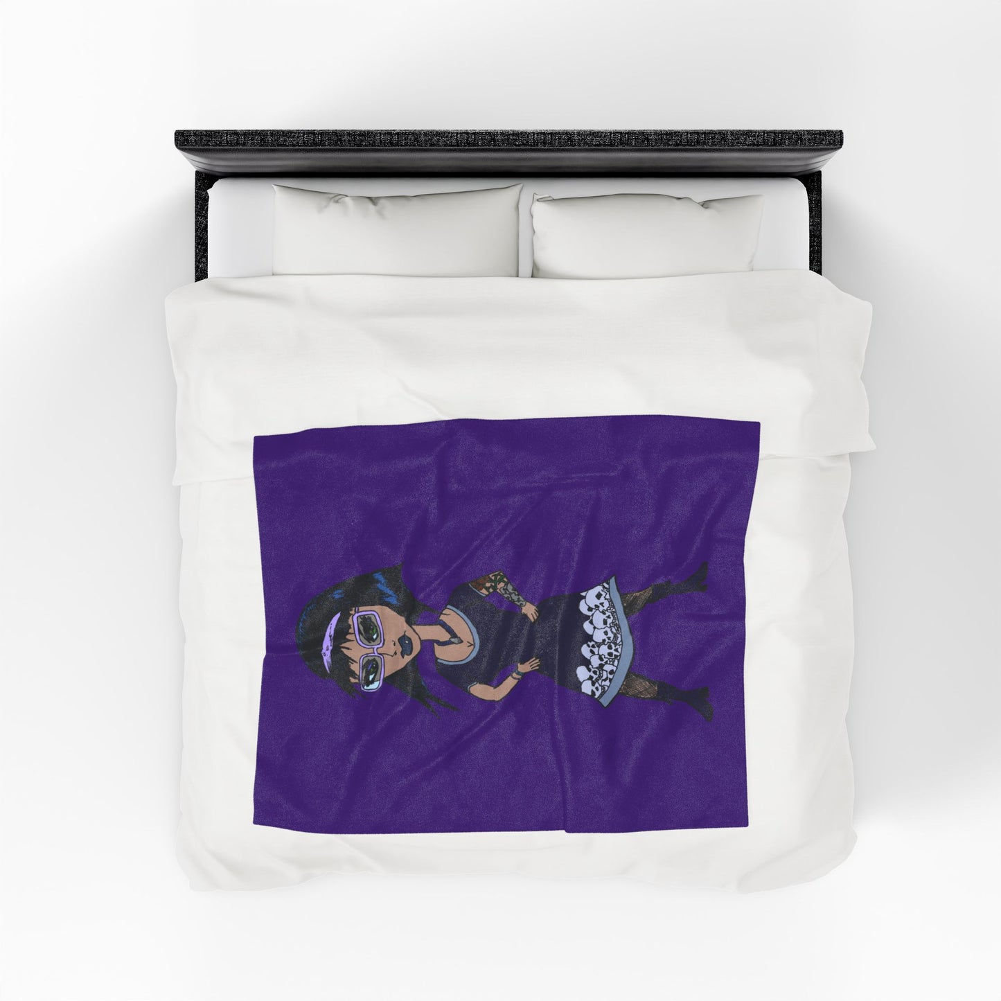 Goth Girl Velveteen Plush Blanket – Purple Skull Hem Cozy Throw