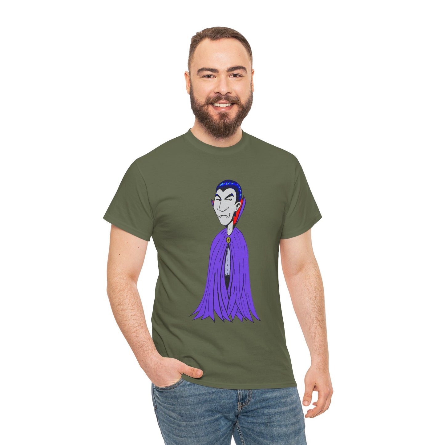 Vampire Cartoon Tee - Cute Purple Cloak Dracula Graphic T-Shirt