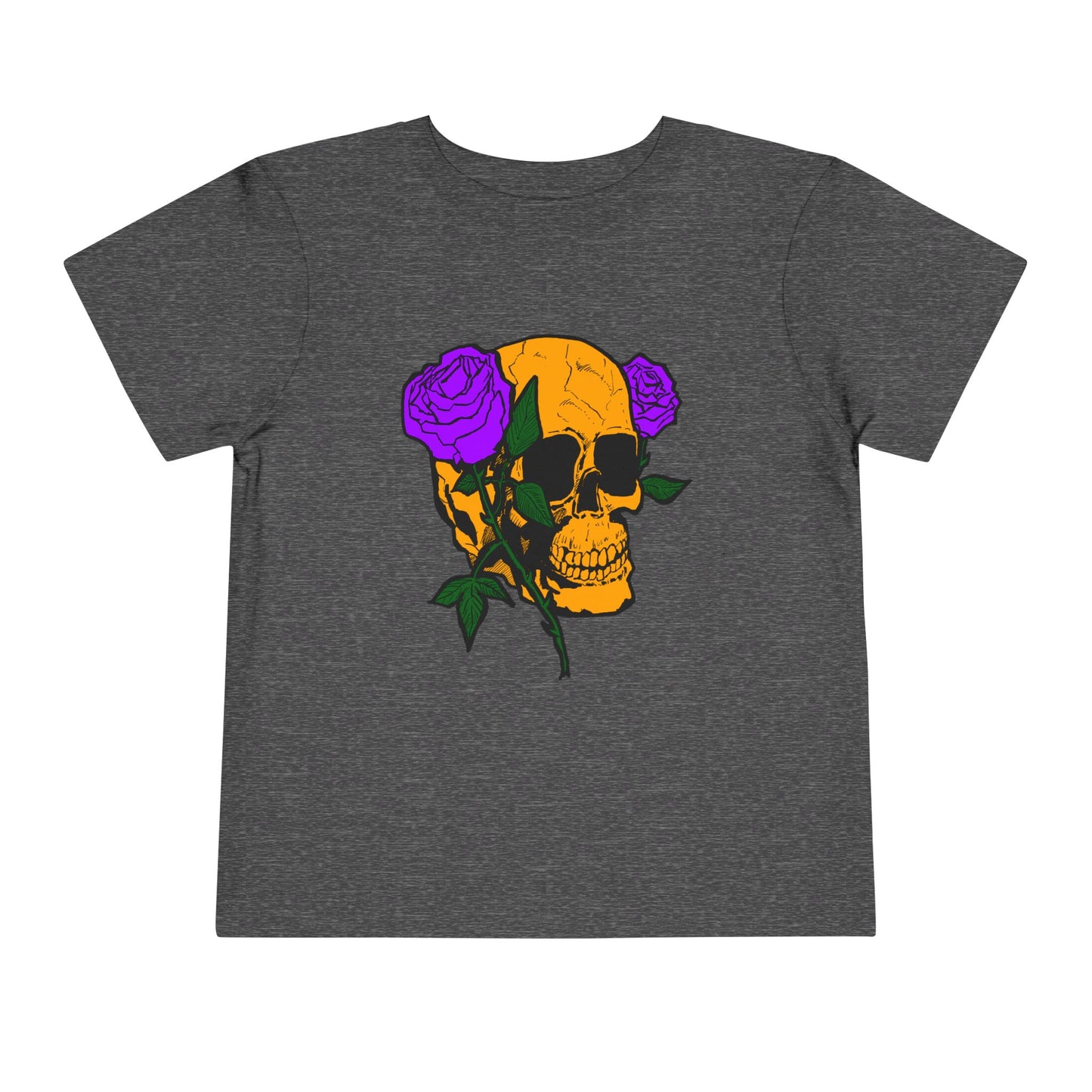 Toddler Tee — Orange Skull with Purple Roses Graphic