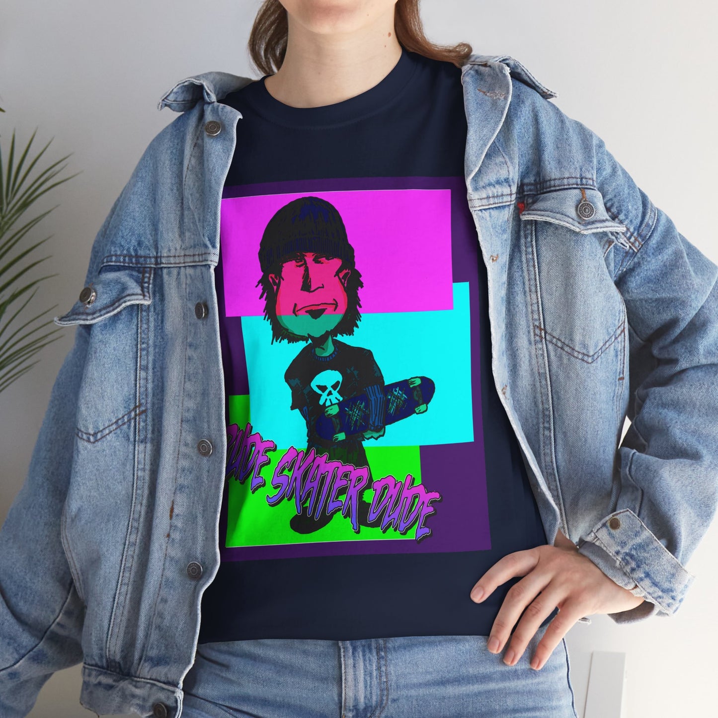 Retro Neon Skateboard Tee — "Rude Skater Dude" Graphic