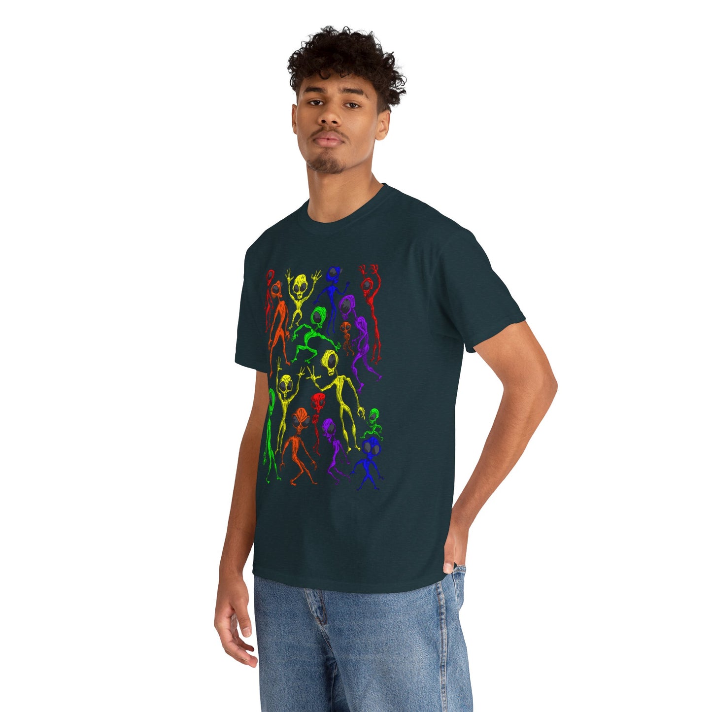 Rainbow Alien Dance Party Unisex Tee - Cosmic Sci-Fi Shirt
