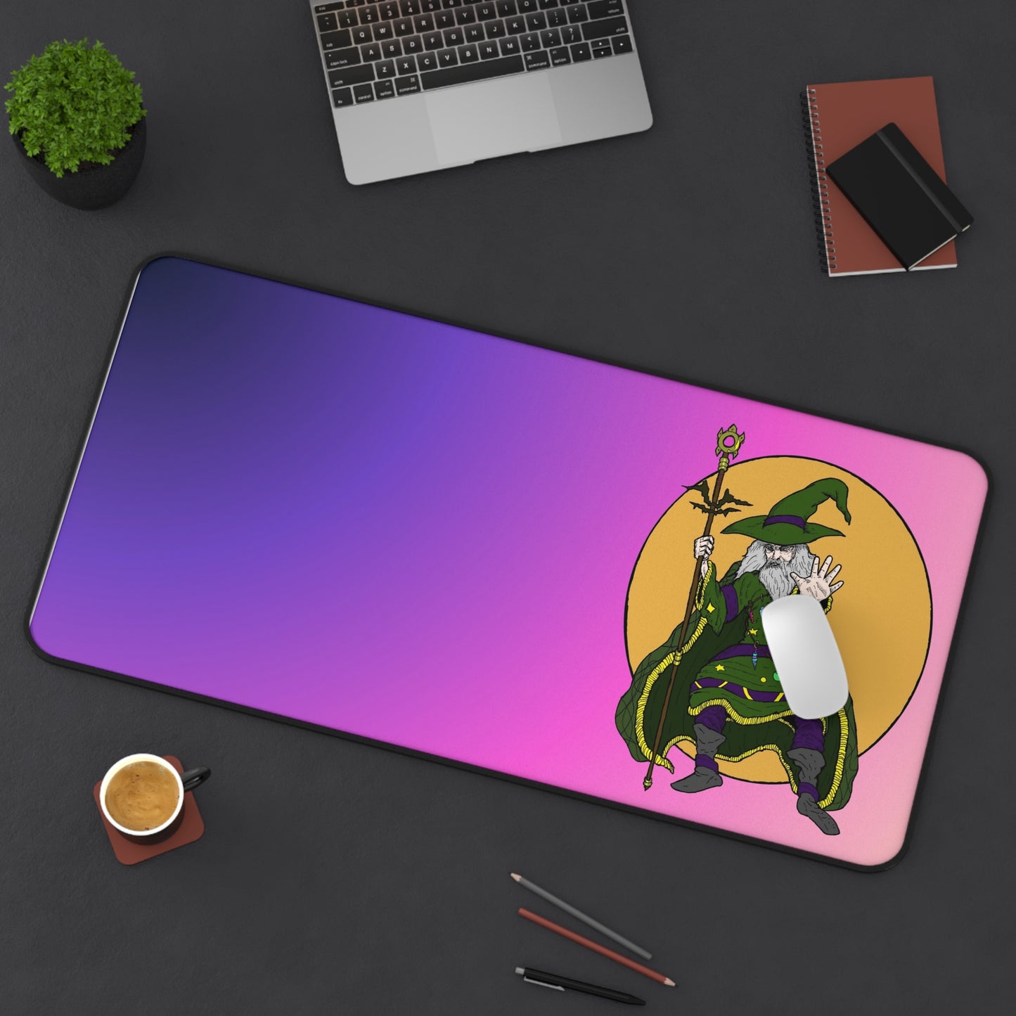 Wizard Holding a Magical Staff - Desk Mat