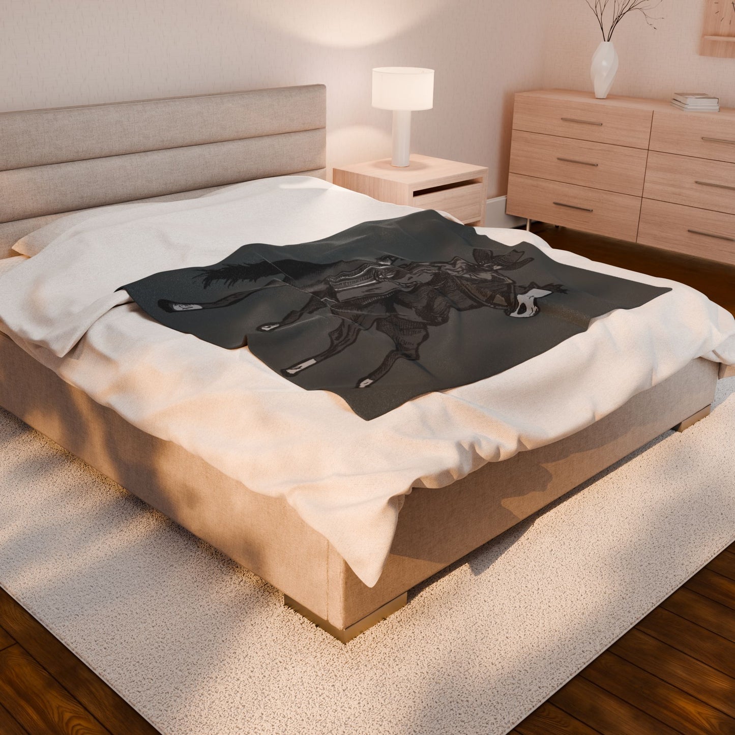 Cowboy Horse Velveteen Plush Blanket – Western Rodeo Throw for Horse Lovers