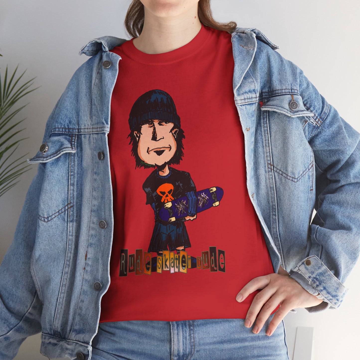 Rude Skater Dude Cartoon Skate Punk T-Shirt — Skateboarding Tee with Skull Design