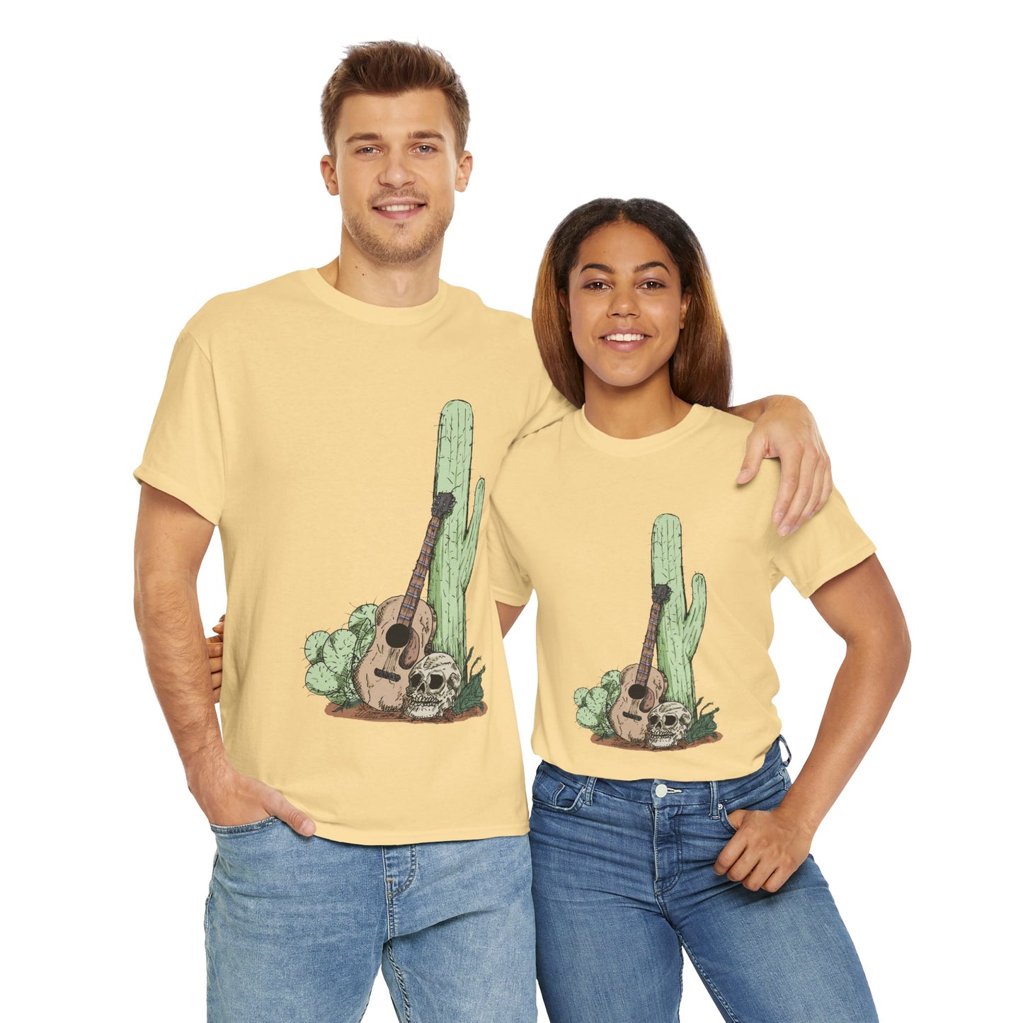 Desert Vibe Graphic Tee - Unisex Heavy Cotton Shirt, Boho Cactus Shirt, Guitar Lover's Gift, Summer Top, Music T-Shirt