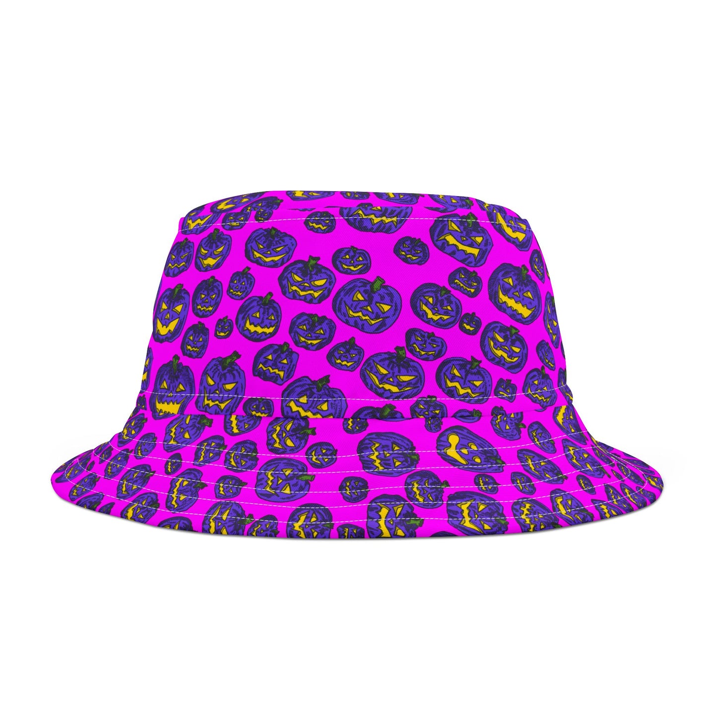 Vibrant Pumpkin Print Bucket Hat, Halloween Hat, Trendy AOP Hat, Fun Outdoor Accessory, Fall Fashion