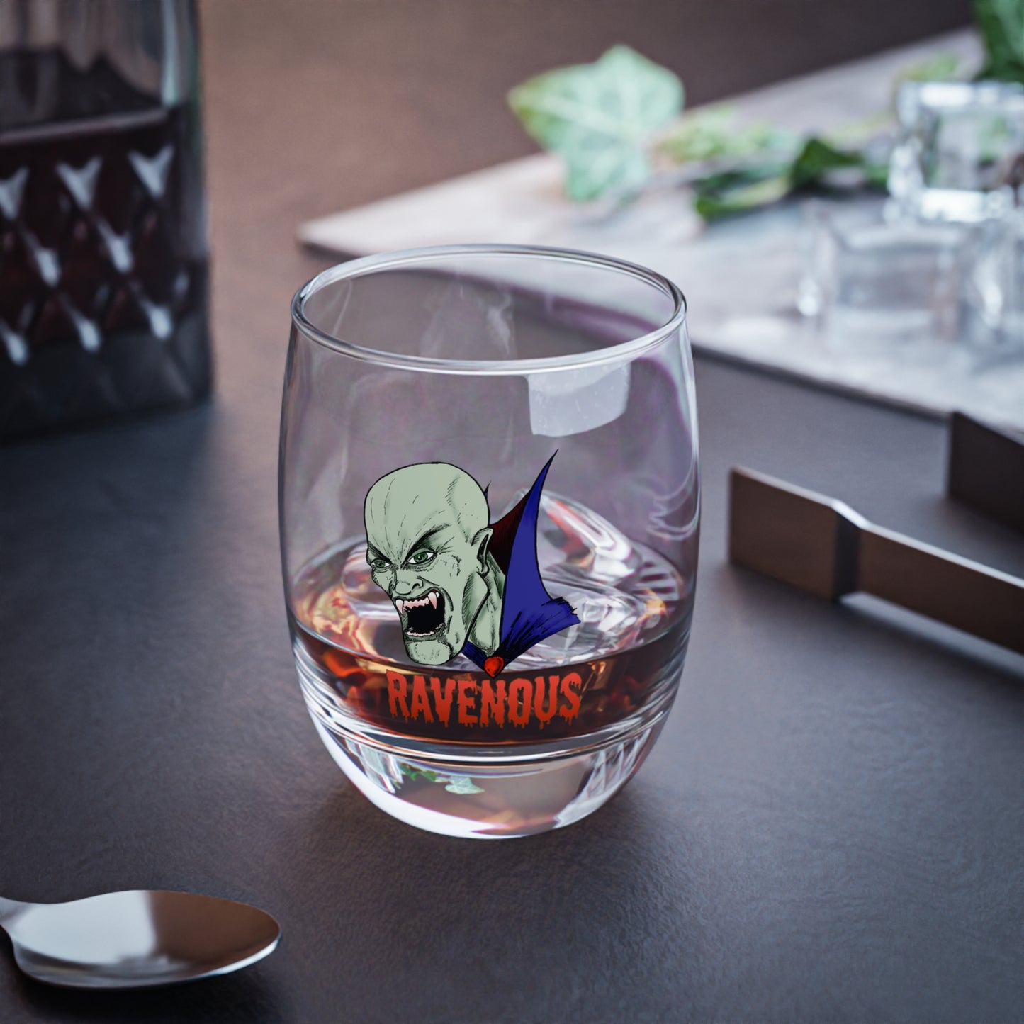 Whiskey Glass - Ravenous Bloodthirsty Vampire Horror Gothic Design