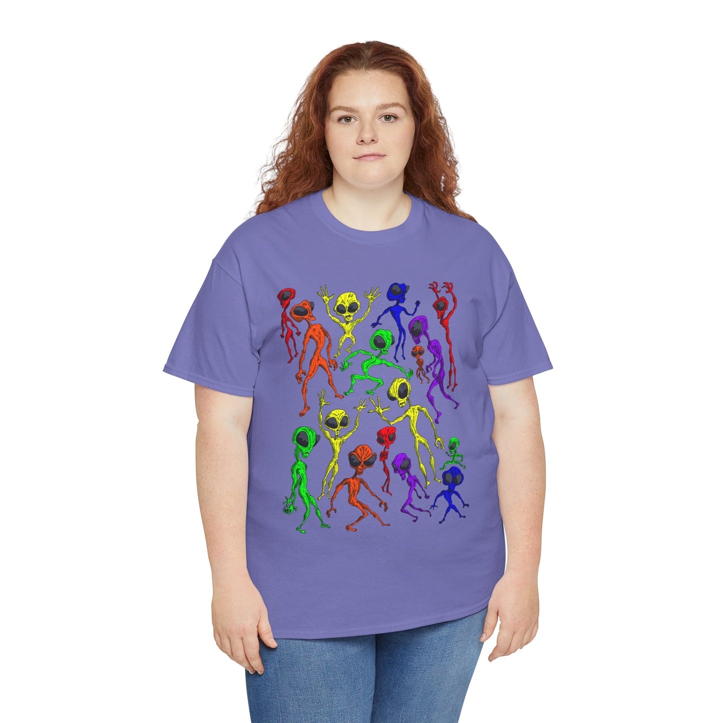 Rainbow Alien Dance Party Unisex Tee - Cosmic Sci-Fi Shirt