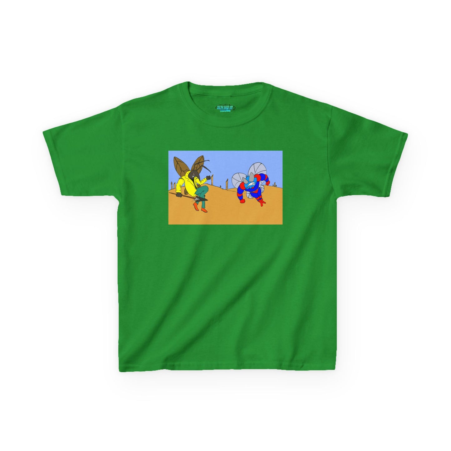 Astro-Fly and Wasp Warrior Kids Tee — Colorful Desert Beetle Cartoon Illustration