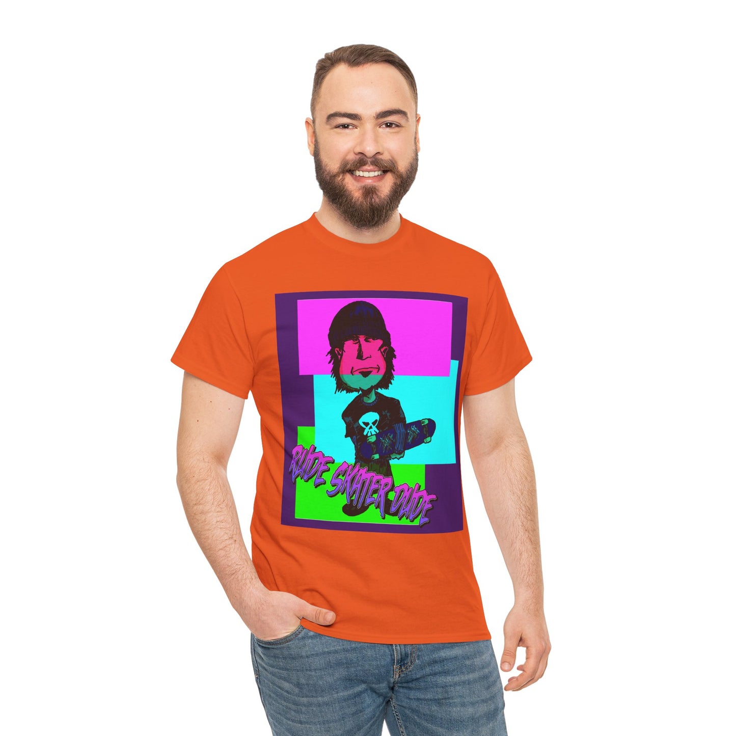 Retro Neon Skateboard Tee — "Rude Skater Dude" Graphic