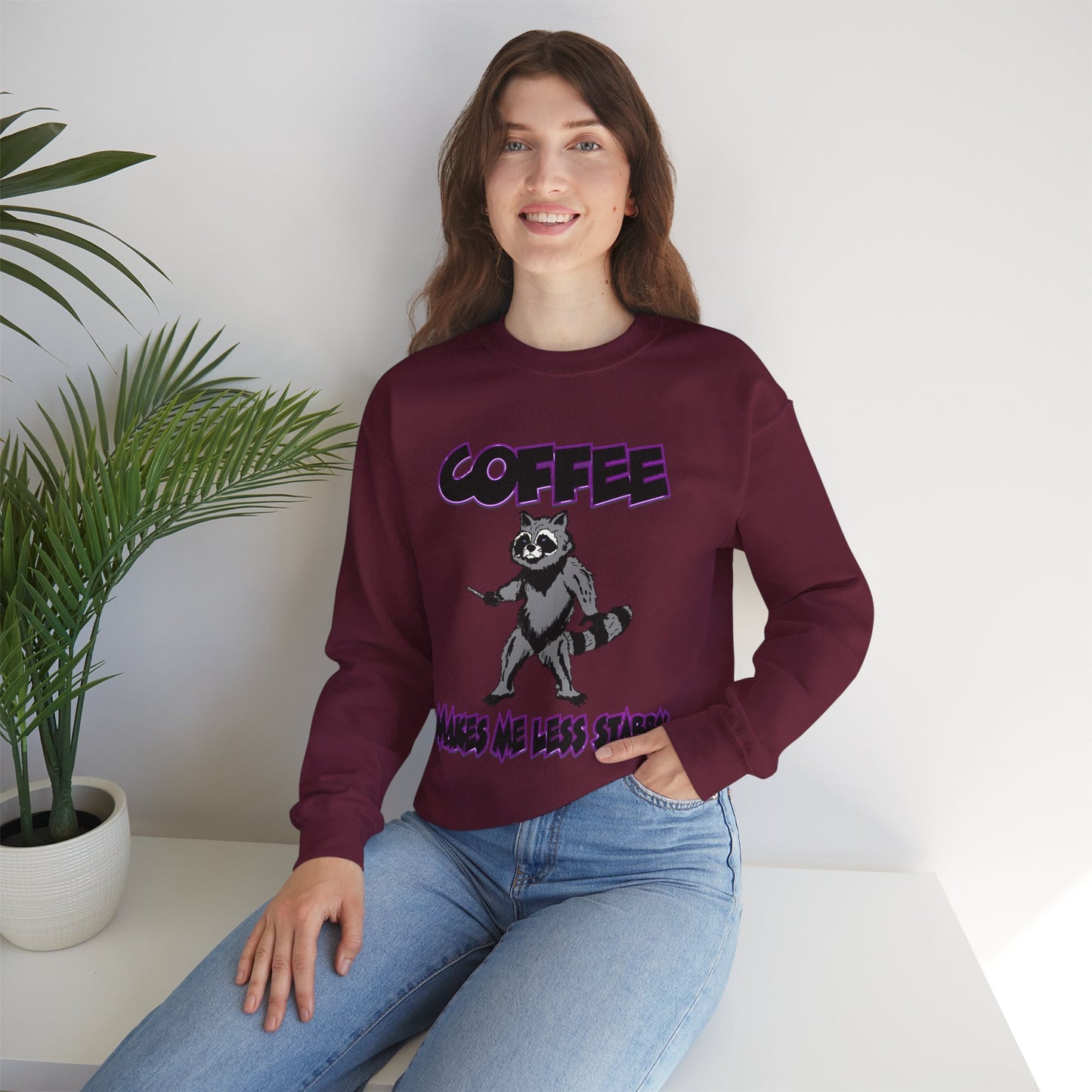 Coffee Makes Me Less Stabby Raccoon Unisex Sweatshirt - Makes Me Less Grumpy