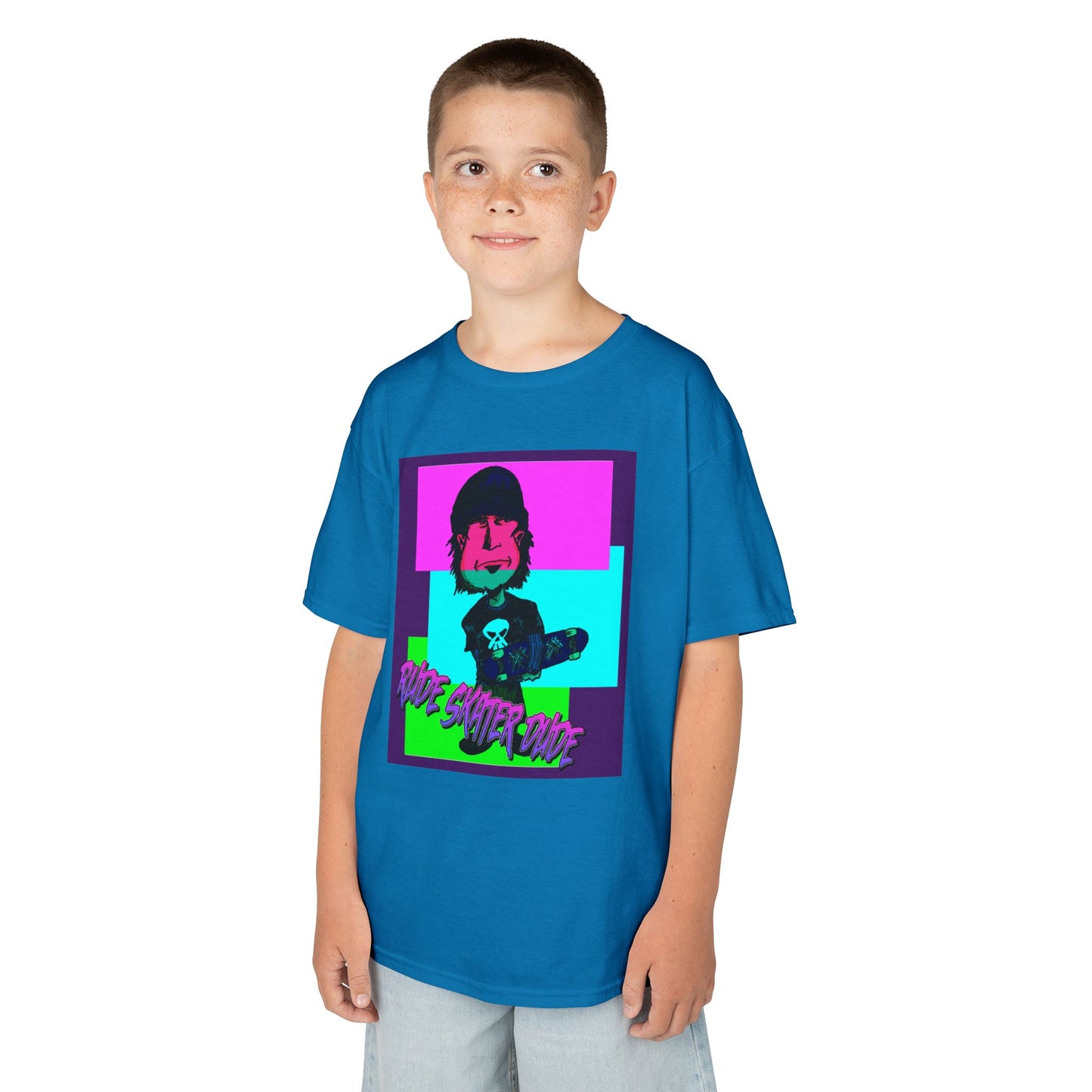 Kids Tee — Retro Neon Rude Skater Dude Kid Graphic T-Shirt