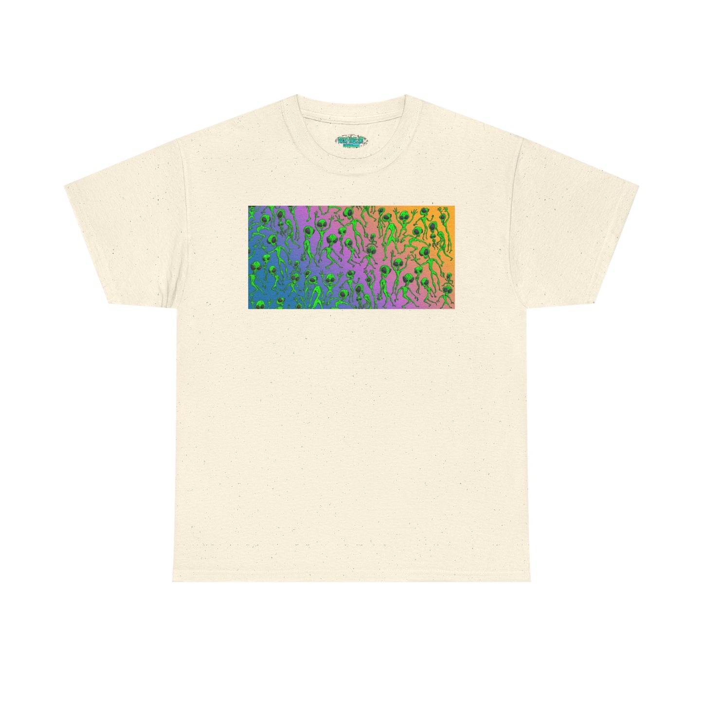 Alien Dance Party Gradient Tee — Colorful Psychedelic Green Aliens Art T-Shirt