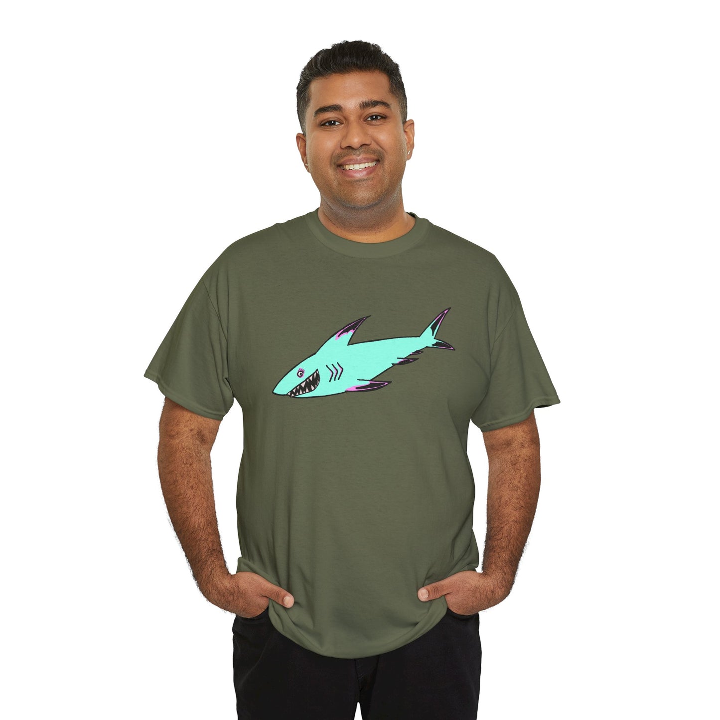 Cool Shark Graphic Unisex Heavy Cotton Tee, Ocean Lover Shirt, Beachwear, Casual Everyday Tee, Gift for Sharks Fans