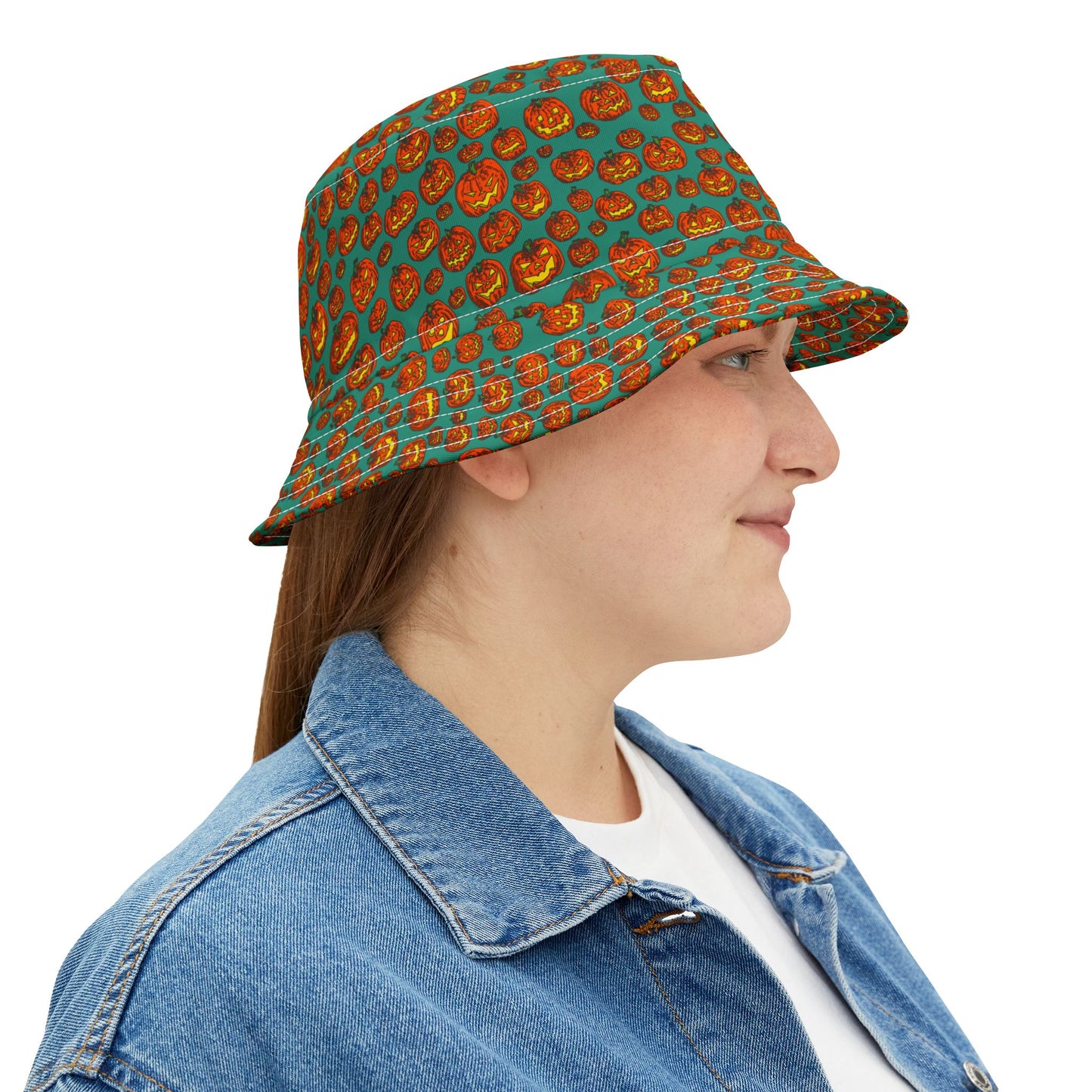 Halloween Pumpkin Bucket Hat, Cute Fall Hat, AOP Bucket Hat, Festival Gear, Trick or Treat Accessory