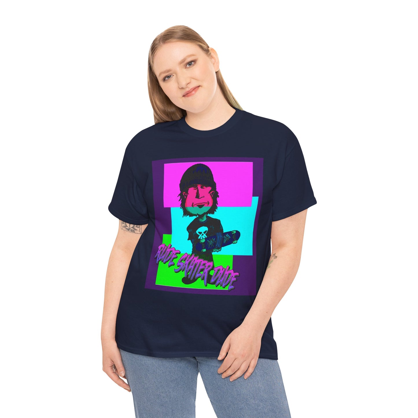 Retro Neon Skateboard Tee — "Rude Skater Dude" Graphic