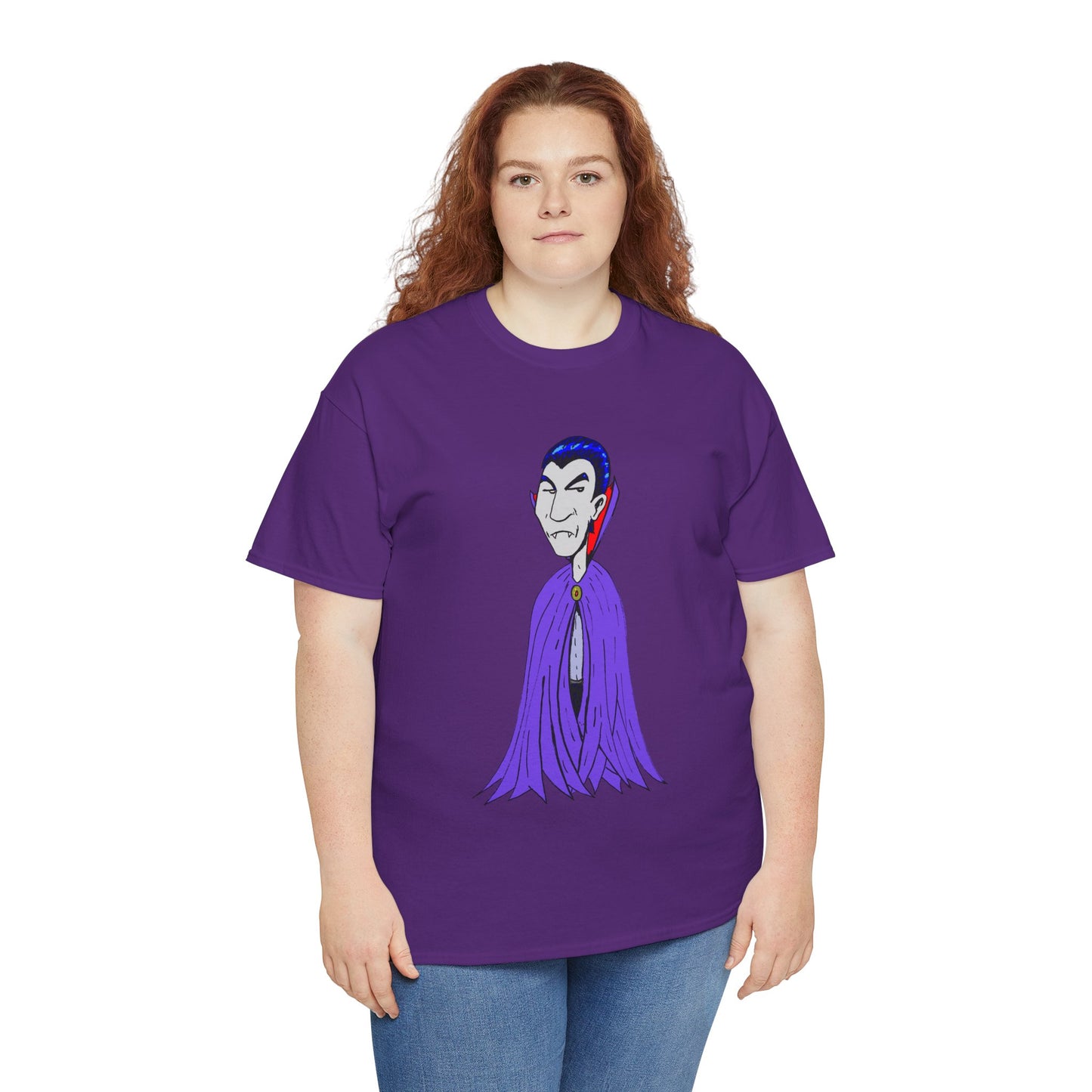 Vampire Cartoon Tee - Cute Purple Cloak Dracula Graphic T-Shirt