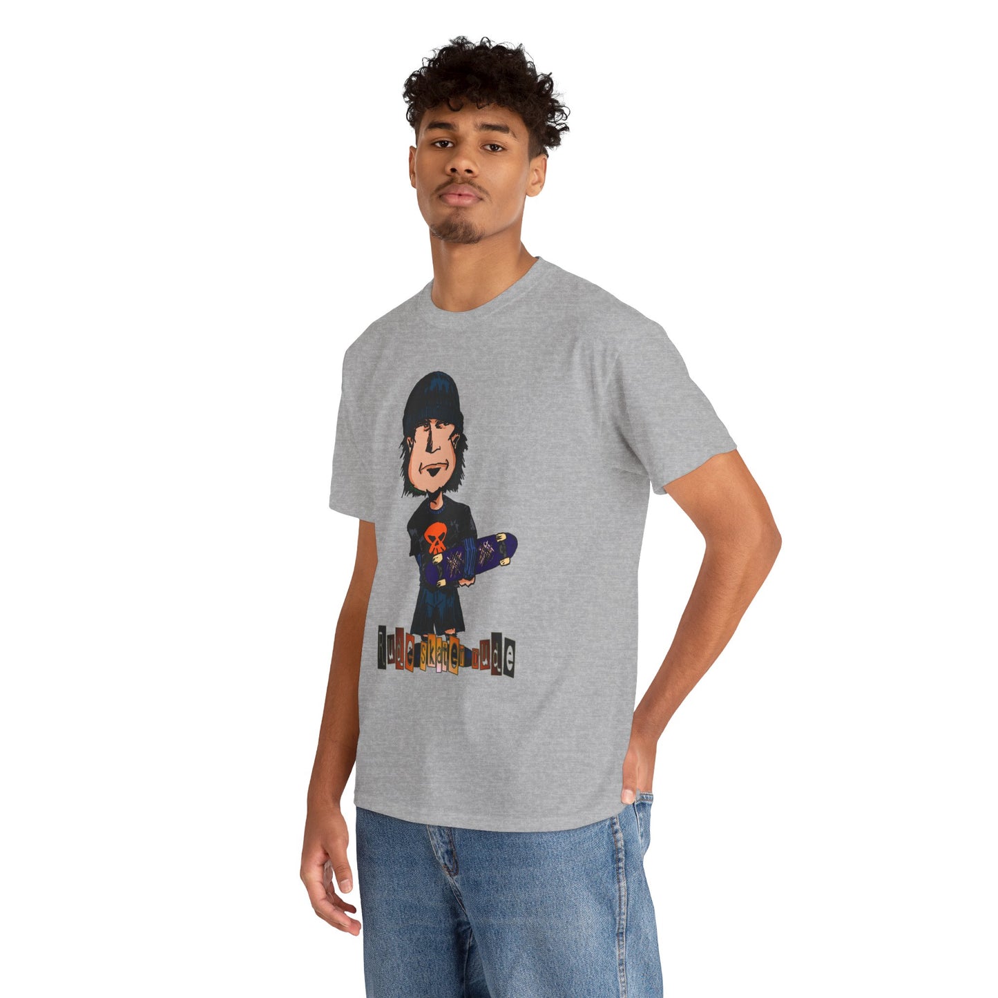 Rude Skater Dude Cartoon Skate Punk T-Shirt — Skateboarding Tee with Skull Design