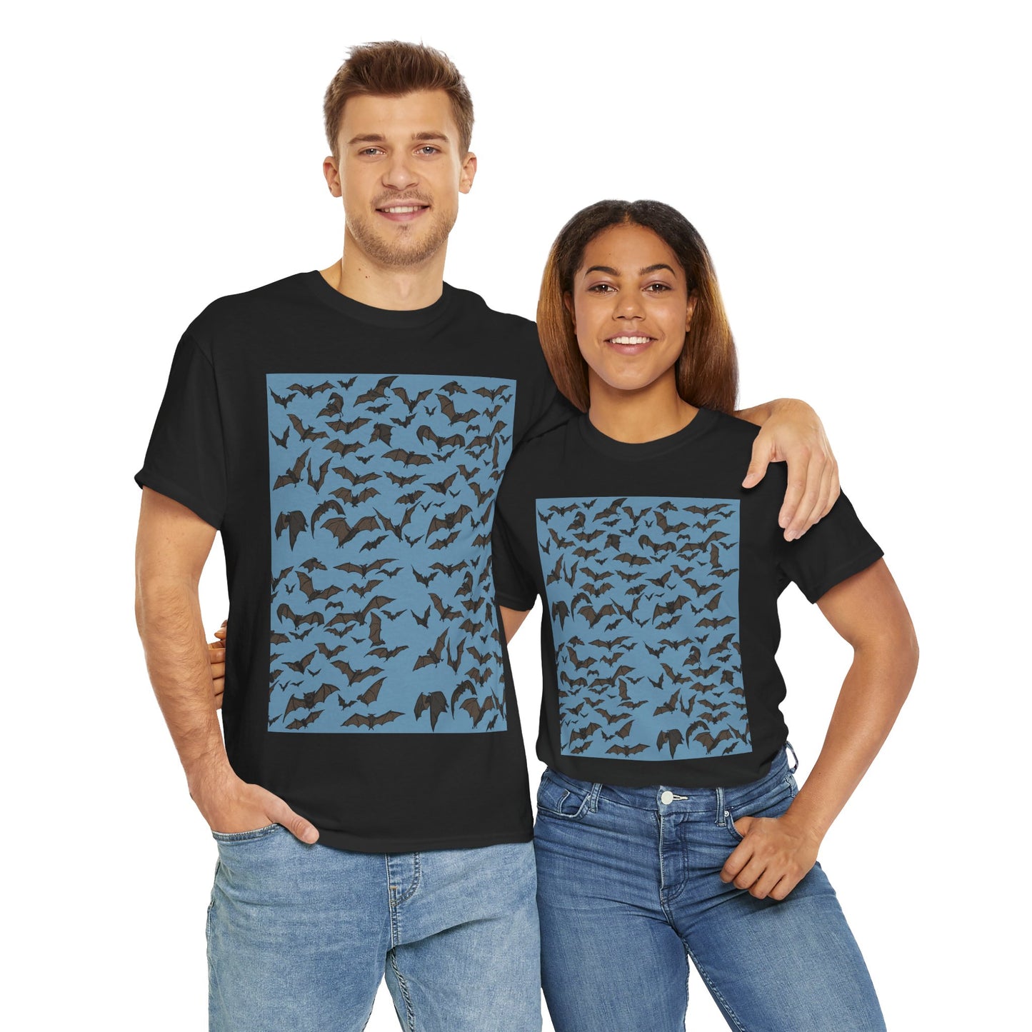 Unisex Bat Print Cotton Tee, Casual Graphic Tee, Halloween Apparel, Unique Gift for Animal Lovers, Stylish Everyday Wear