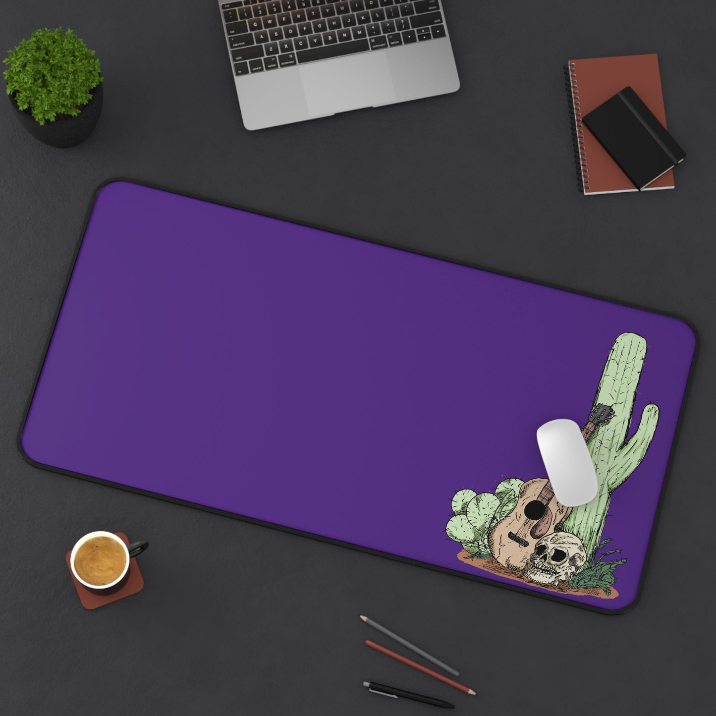 Desert Vibe Desk Mat, Cactus & Guitar Decor, Office Accessory, Musician Gift, Gamer Desk Pad, Unique Workspace Decor