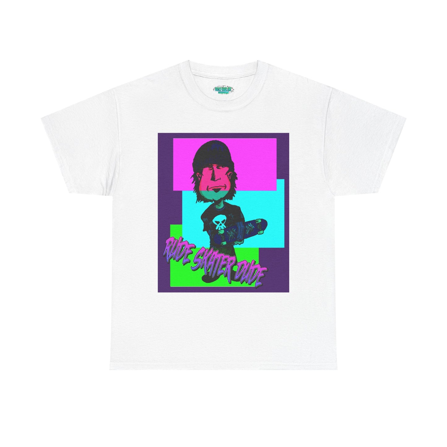 Retro Neon Skateboard Tee — "Rude Skater Dude" Graphic