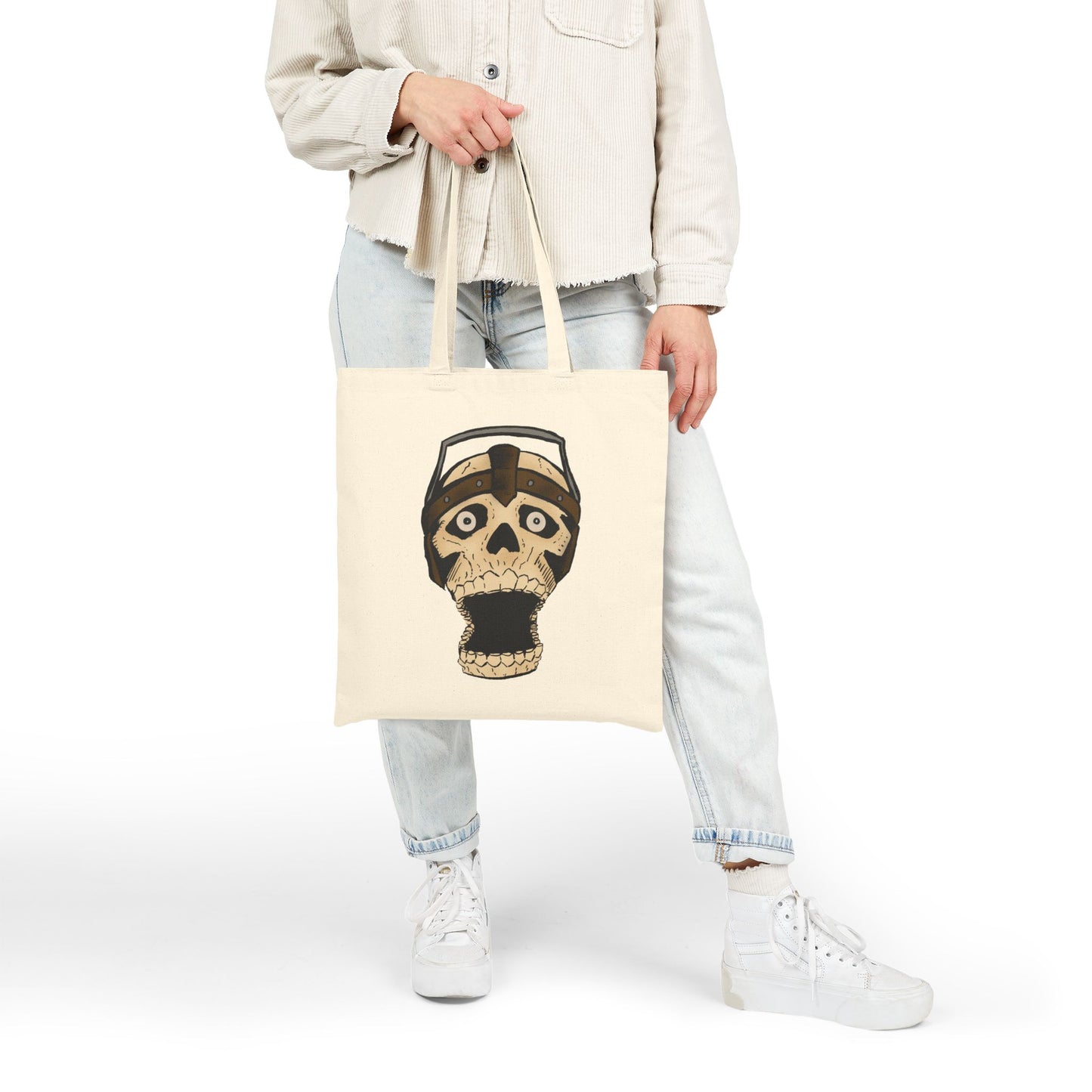 Screaming Skull Canvas Tote Bag — Retro Electrified Skull Design