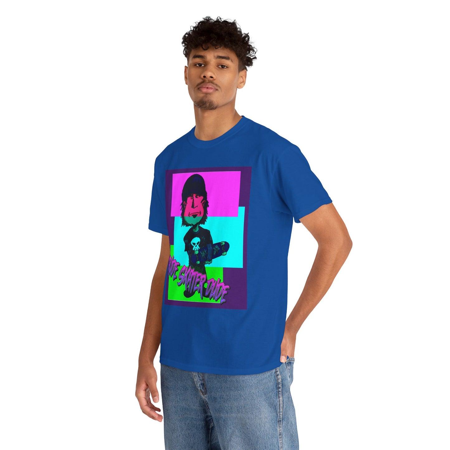 Retro Neon Skateboard Tee — "Rude Skater Dude" Graphic