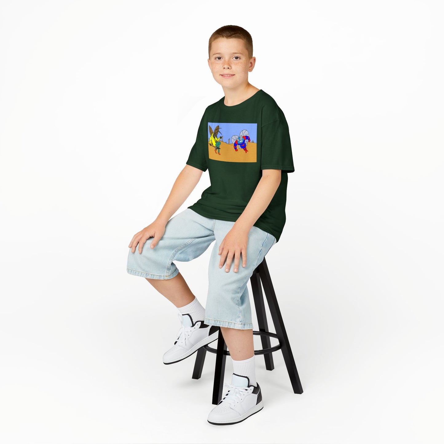 Astro-Fly and Wasp Warrior Kids Tee — Colorful Desert Beetle Cartoon Illustration