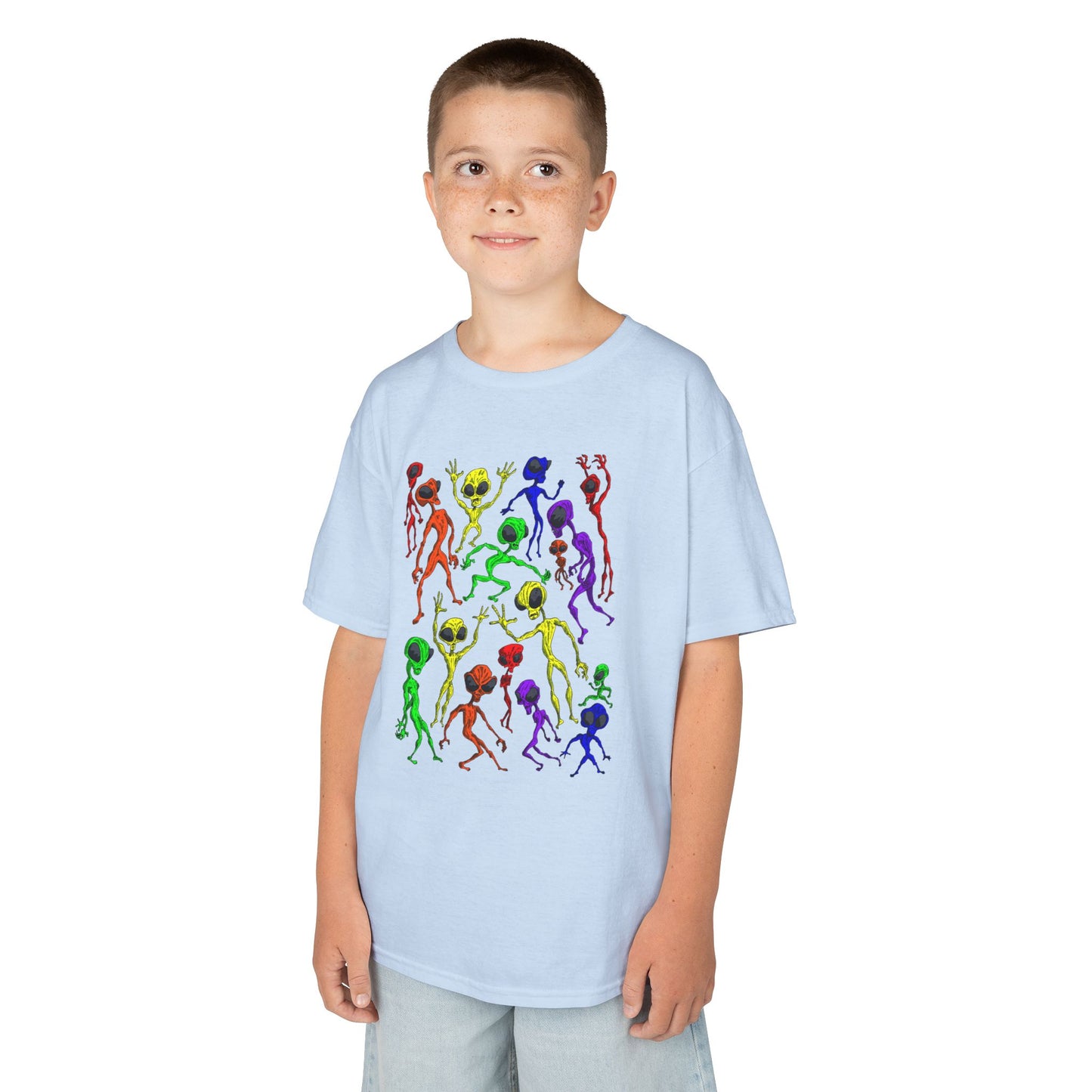 Colorful Alien Dance Party Kids Tee, Fun Graphic T-Shirt, Youth Summer Apparel, Gift for Young Dancers, Birthday Party Outfit, Festival Wear