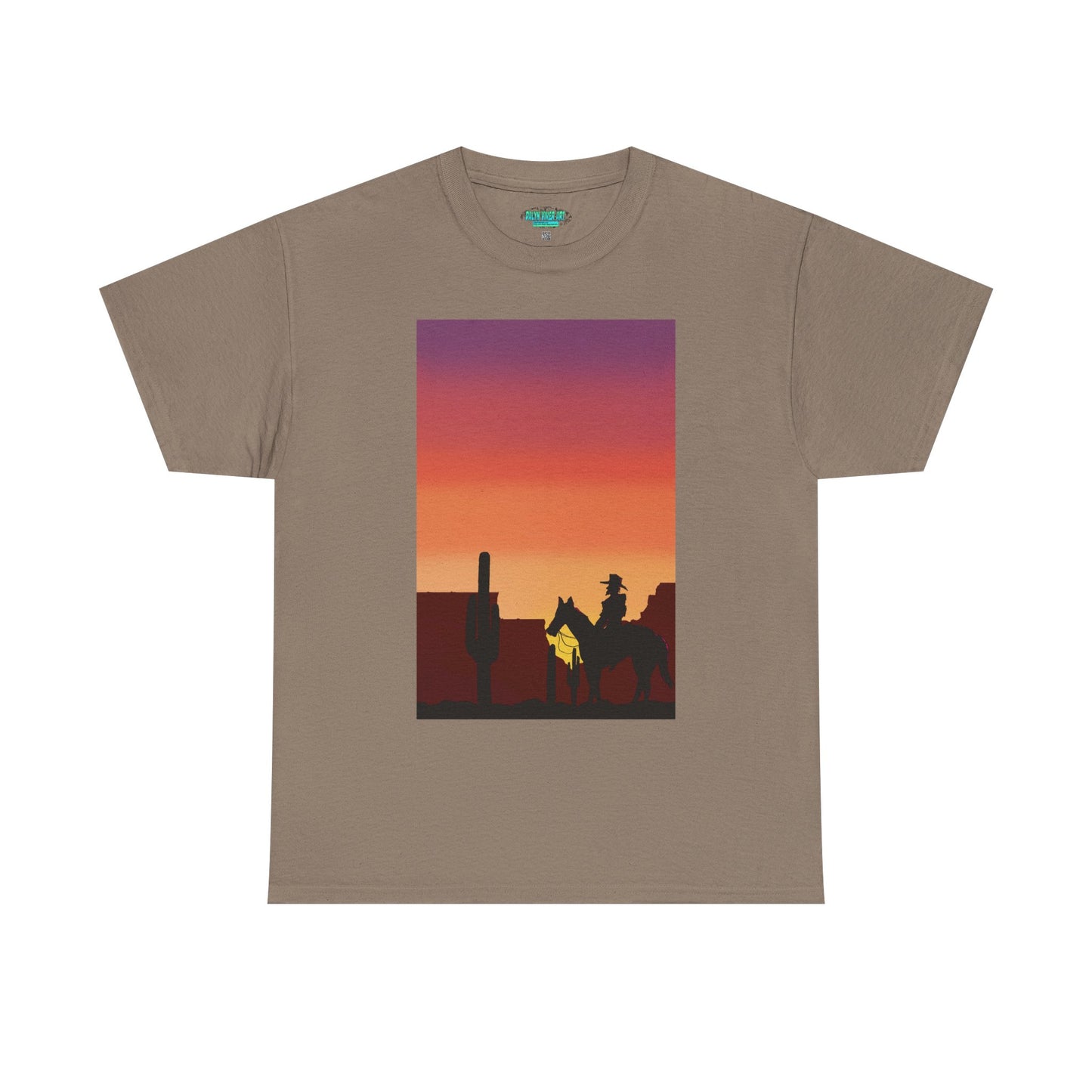 Sunset Cowboy Unisex Heavy Cotton Tee - Western Graphic Tee for Nature Lovers
