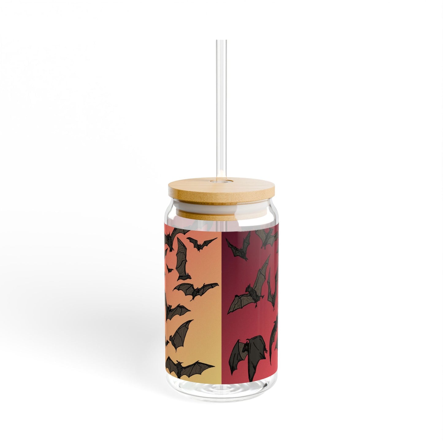 16oz Bat Pattern Sipper Glass - Halloween Bat Swarm Tumbler with Straw