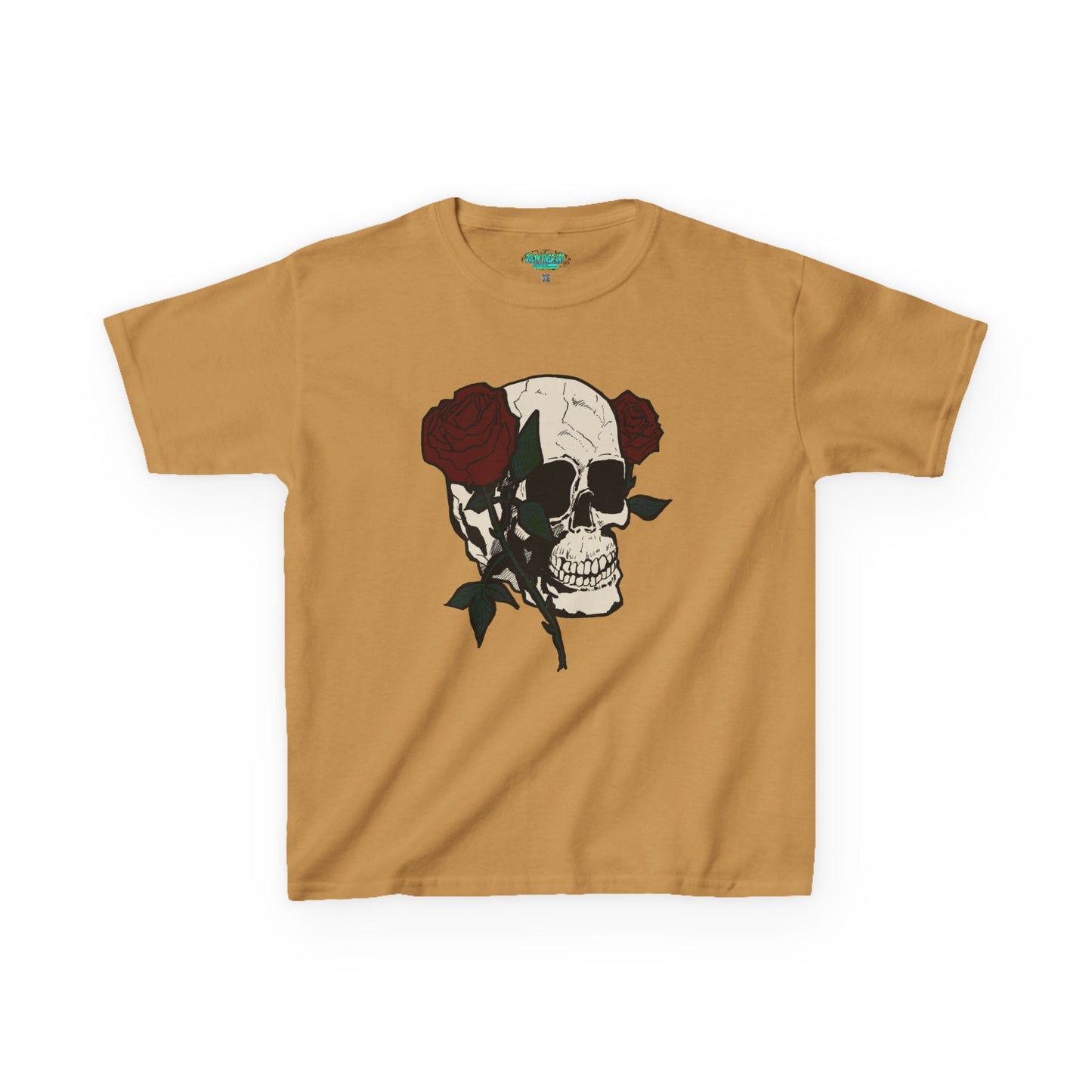 Kids Heavy Cotton Tee - Skull and Roses Graphic Tee for Trendy Kids