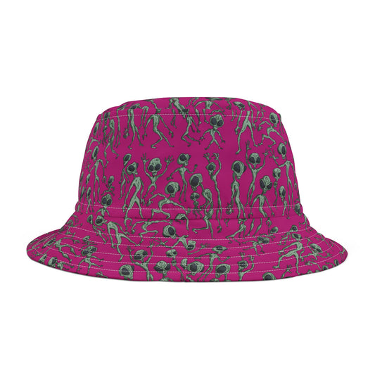 Vibrant Alien Dance Party Print Bucket Hat for Trendy Fashion Lovers, Unique Summer Accessory, Festival Gear, Fun Gift, Vacation Must-Have