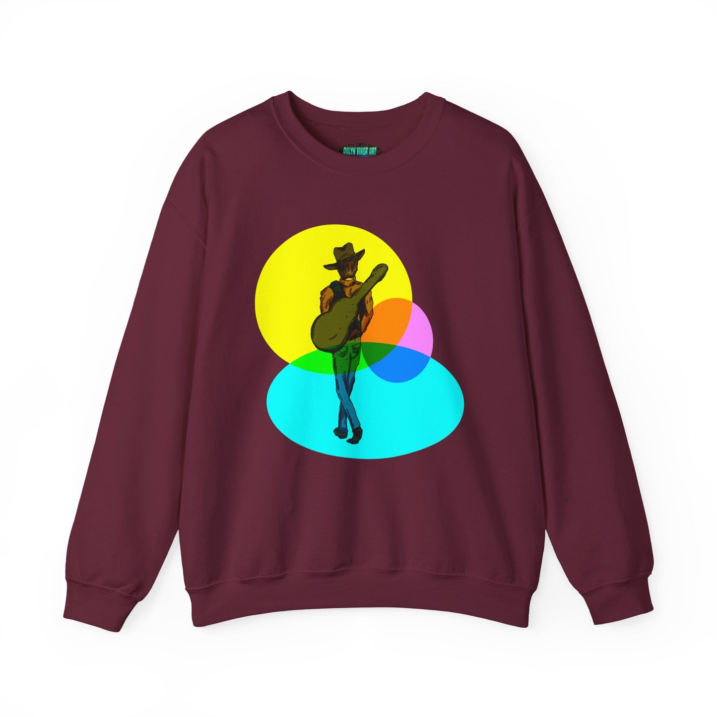 Cowboy Guitarist Graphic Sweatshirt — Retro Color Spot Music Pullover