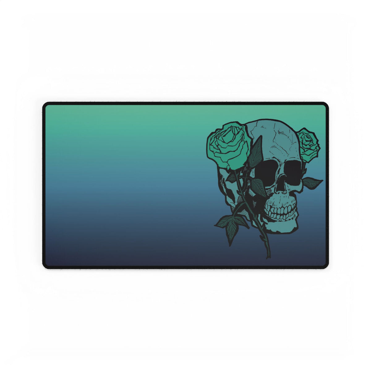 Gradient Skull Desk Mat with Teal Rose — Large Gaming/Office Desk Pad and Card Playing Mat