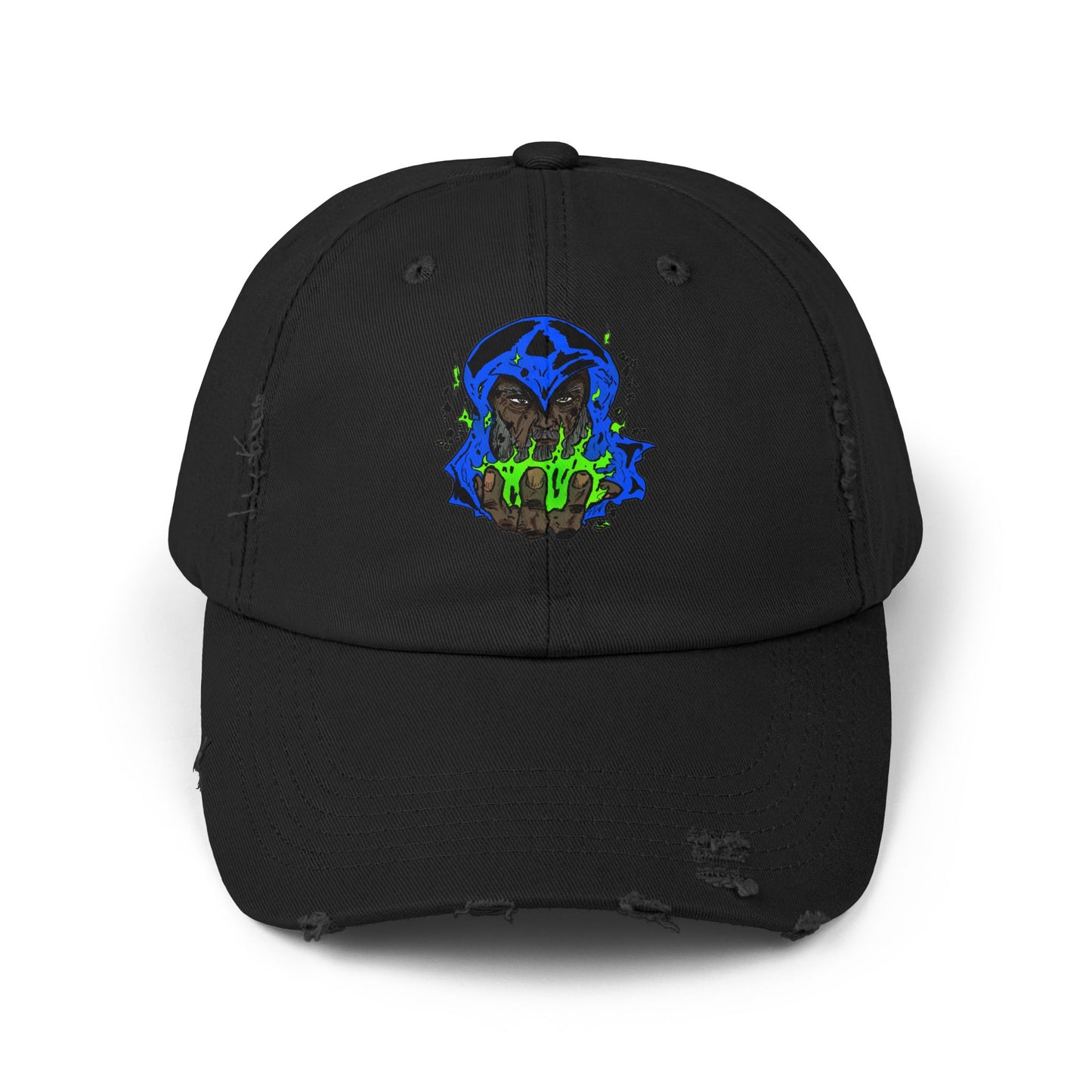 Distressed Cap Cosmic Wizard Sorcery Magic Fire Colorful Mystical Unisex Hat