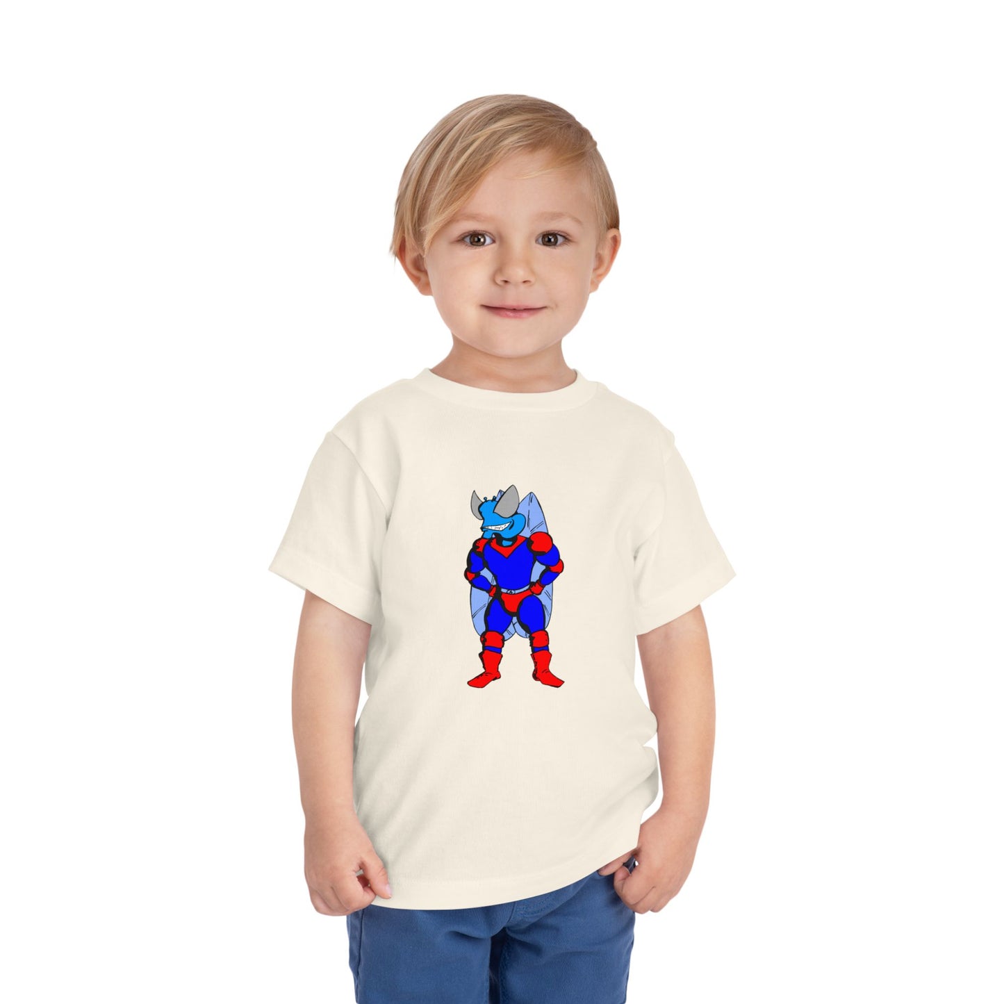 Astro-Fly Toddler Tee — Brave Blue Superhero Bug Graphic