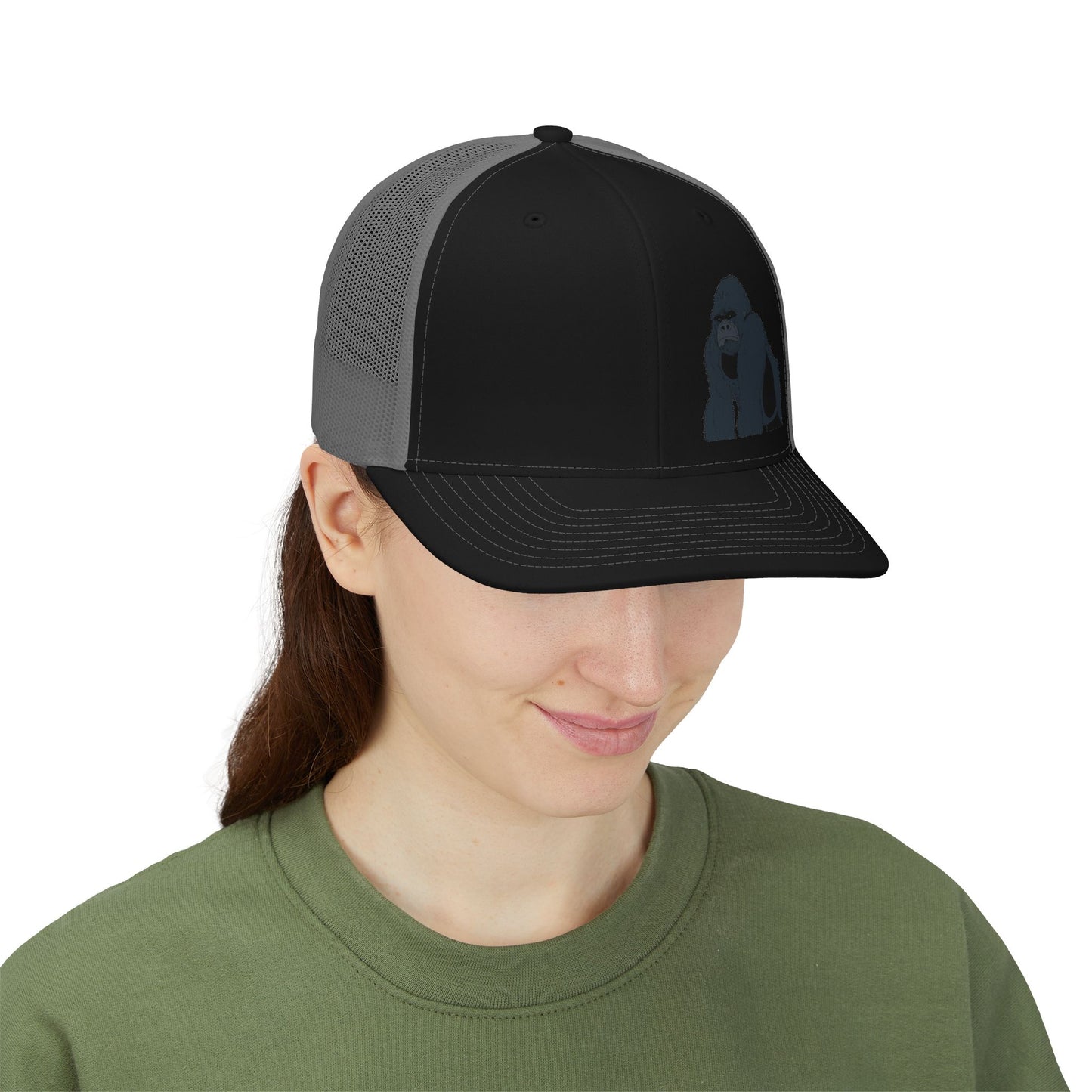 Gorilla Embroidered Snapback Trucker Cap — Casual Wildlife Hat for Outdoors & Everyday Wear