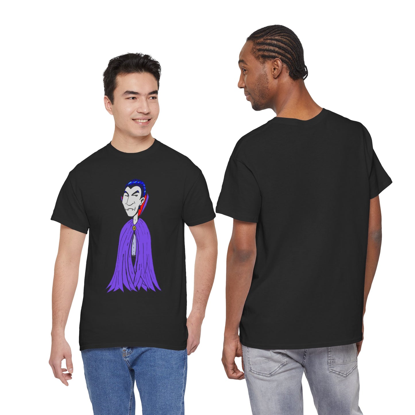 Vampire Cartoon Tee - Cute Purple Cloak Dracula Graphic T-Shirt