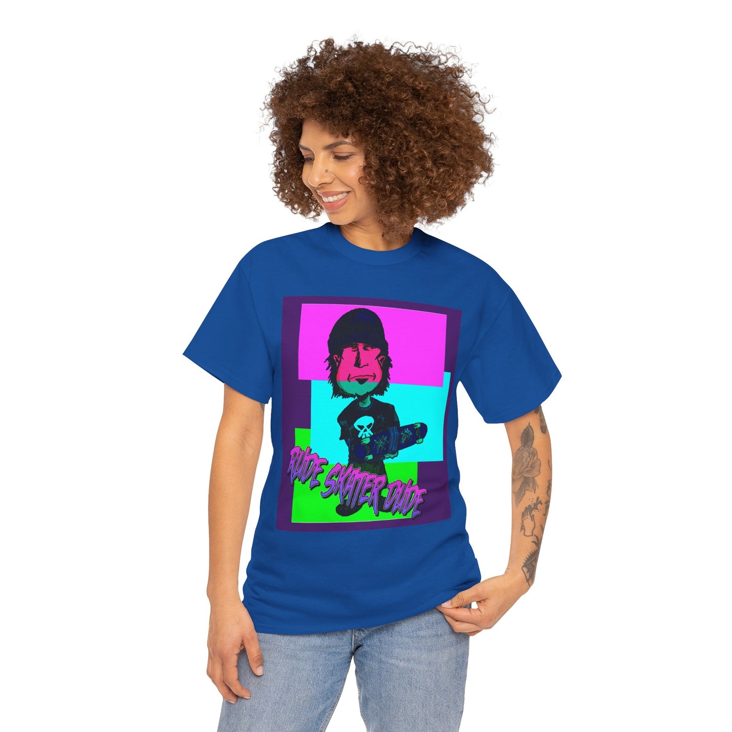 Retro Neon Skateboard Tee — "Rude Skater Dude" Graphic
