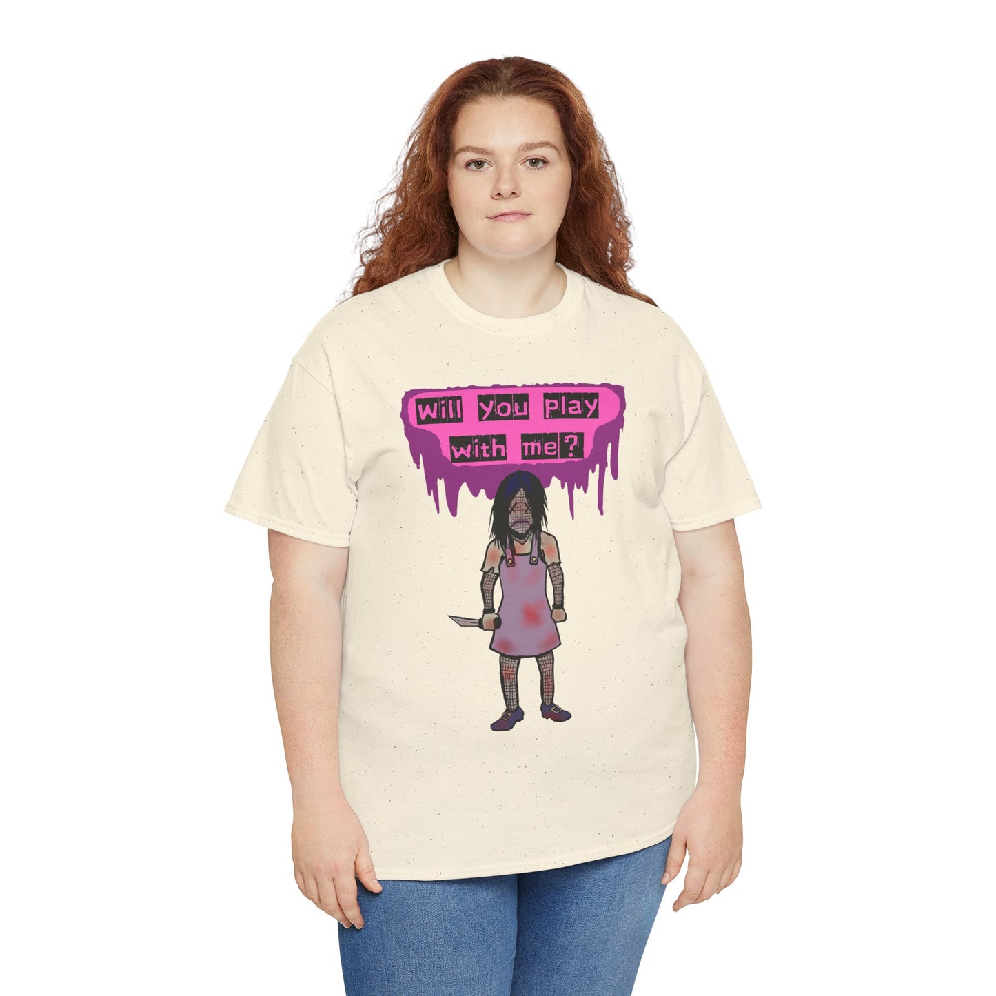 Chilling Evil Doll Horror Tee, Horror T-Shirt, Grey Tee, Unique Graphic Tee, Unisex Tee, Playful Scary Top, Halloween Shirt