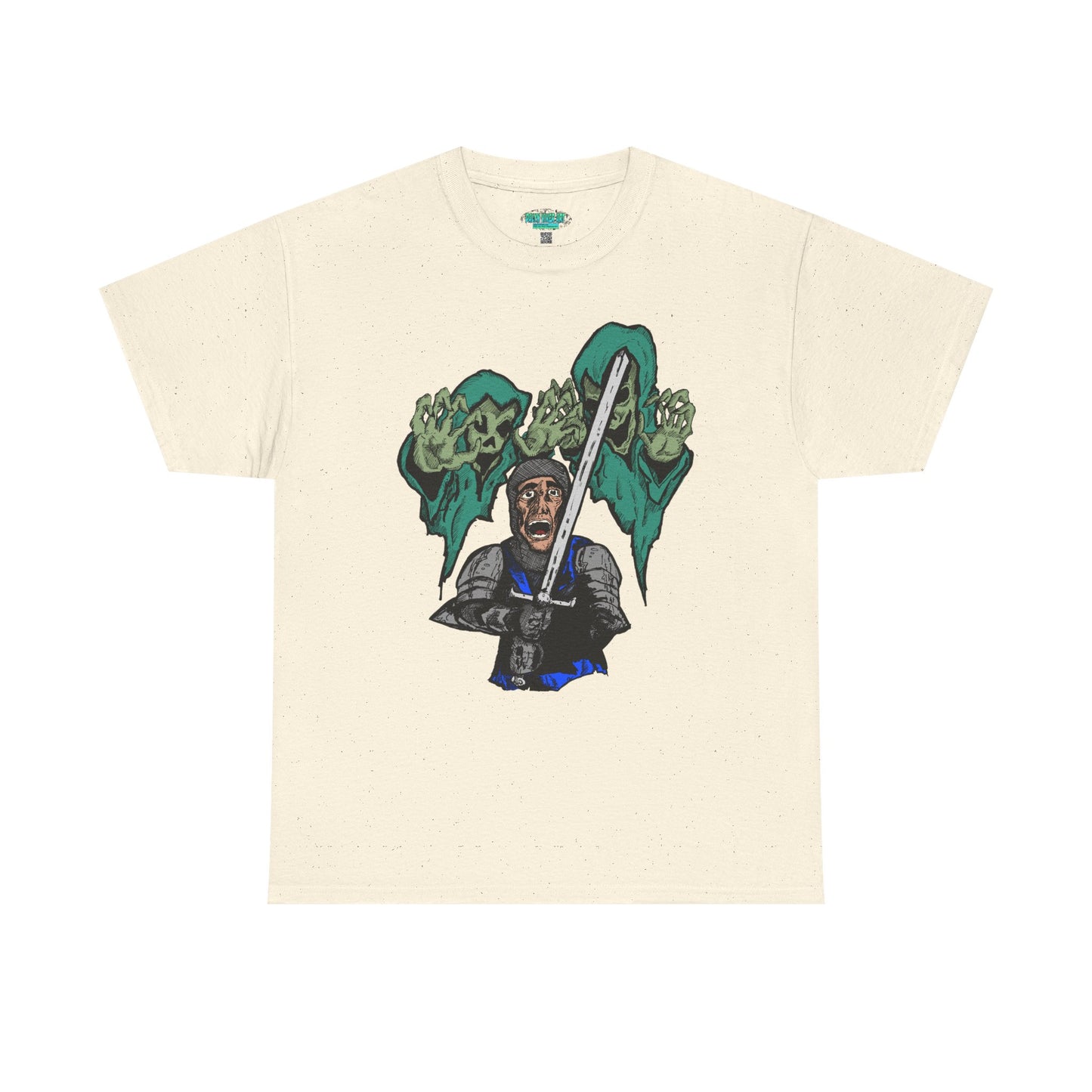 Unisex Heavy Cotton Tee - Knight with Sword Graphic - Casual Streetwear