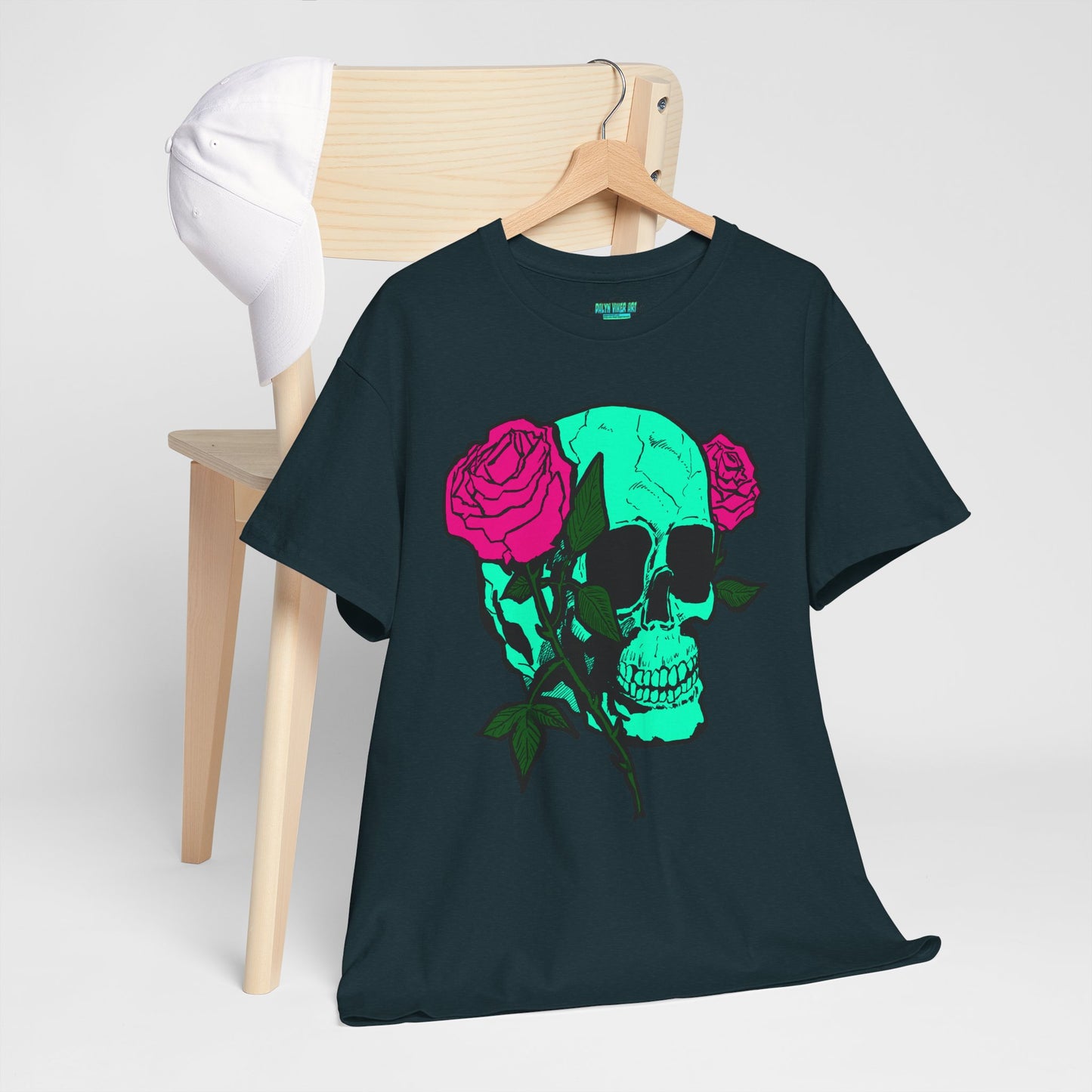 Edgy Skull & Roses Unisex Heavy Cotton Tee - Graphic T-Shirt for Alternative Fashion Lovers