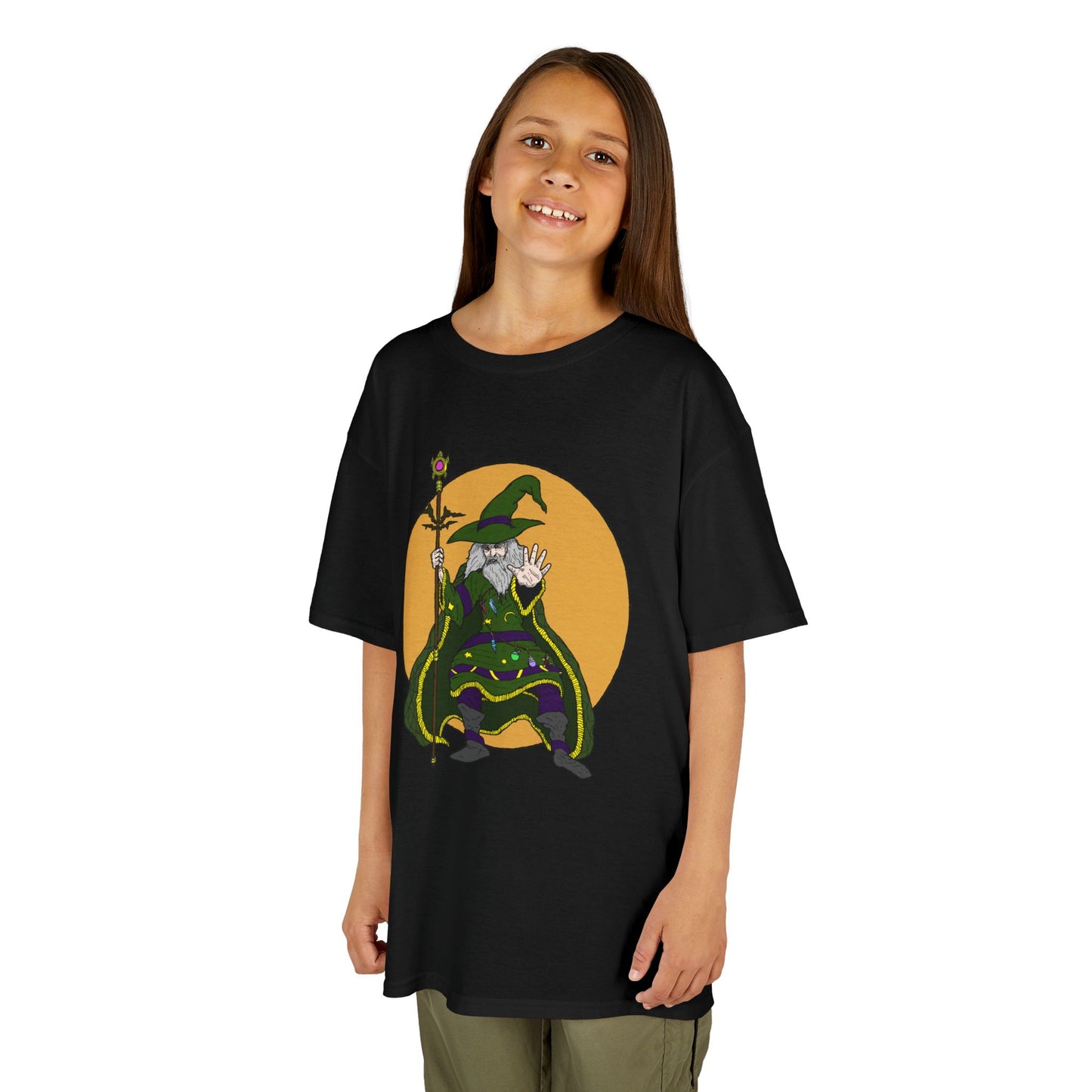 Wizard Holding a Magical Staff Kids Heavy Cotton™ Tee