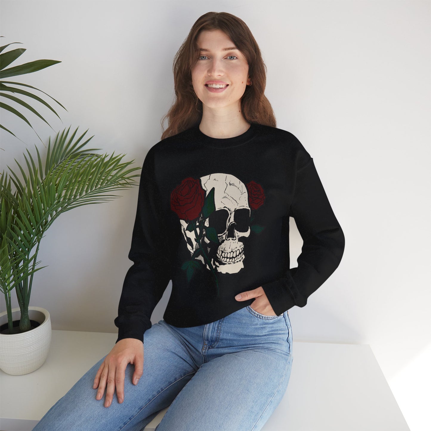 Skull & Rose Crewneck Sweatshirt - Unisex Heavy Blend™