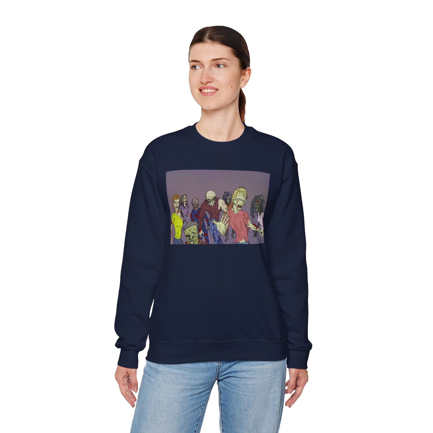 Zombie-Themed Unisex Crewneck Sweatshirt - Perfect for Halloween and Horror Lovers