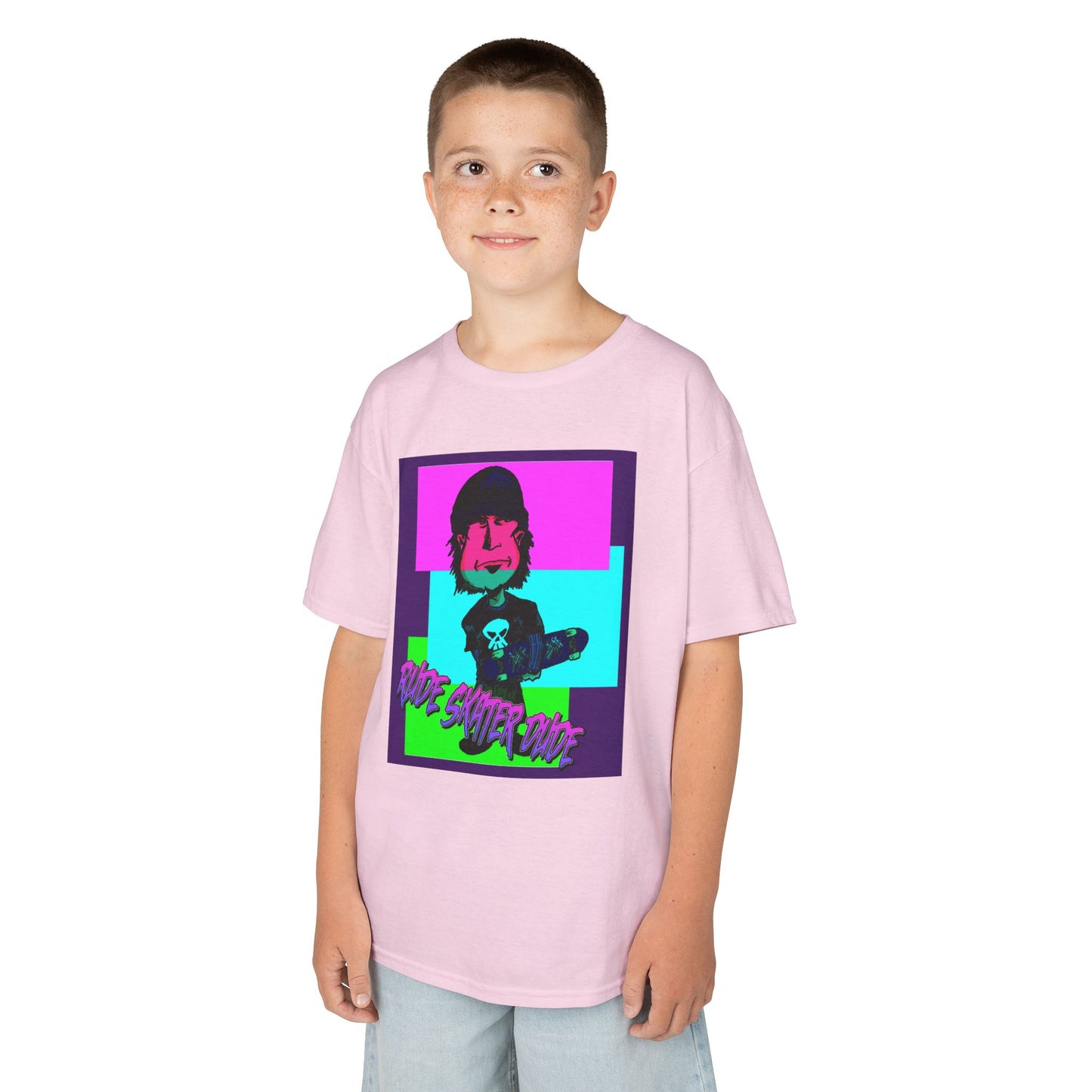 Kids Tee — Retro Neon Rude Skater Dude Kid Graphic T-Shirt