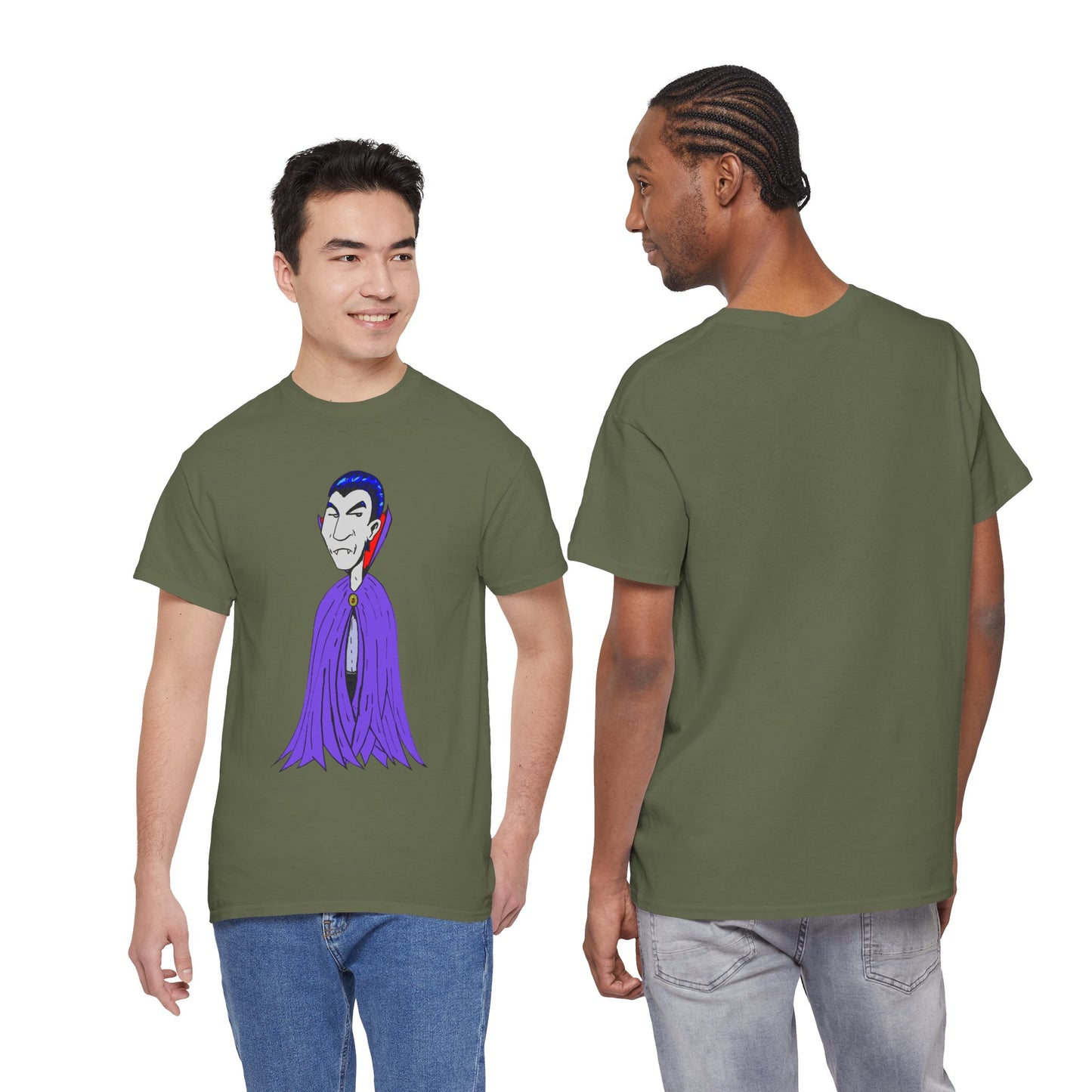 Vampire Cartoon Tee - Cute Purple Cloak Dracula Graphic T-Shirt