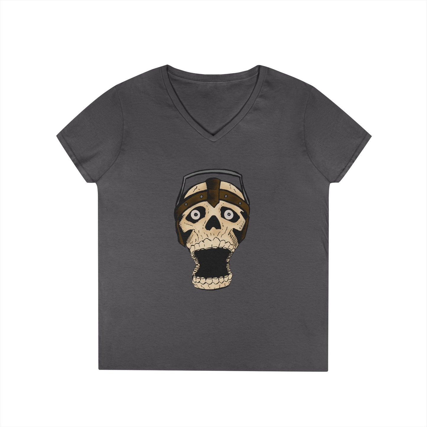Skull Design Ladies' V-Neck T-Shirt - Trendy & Edgy Graphic Tee