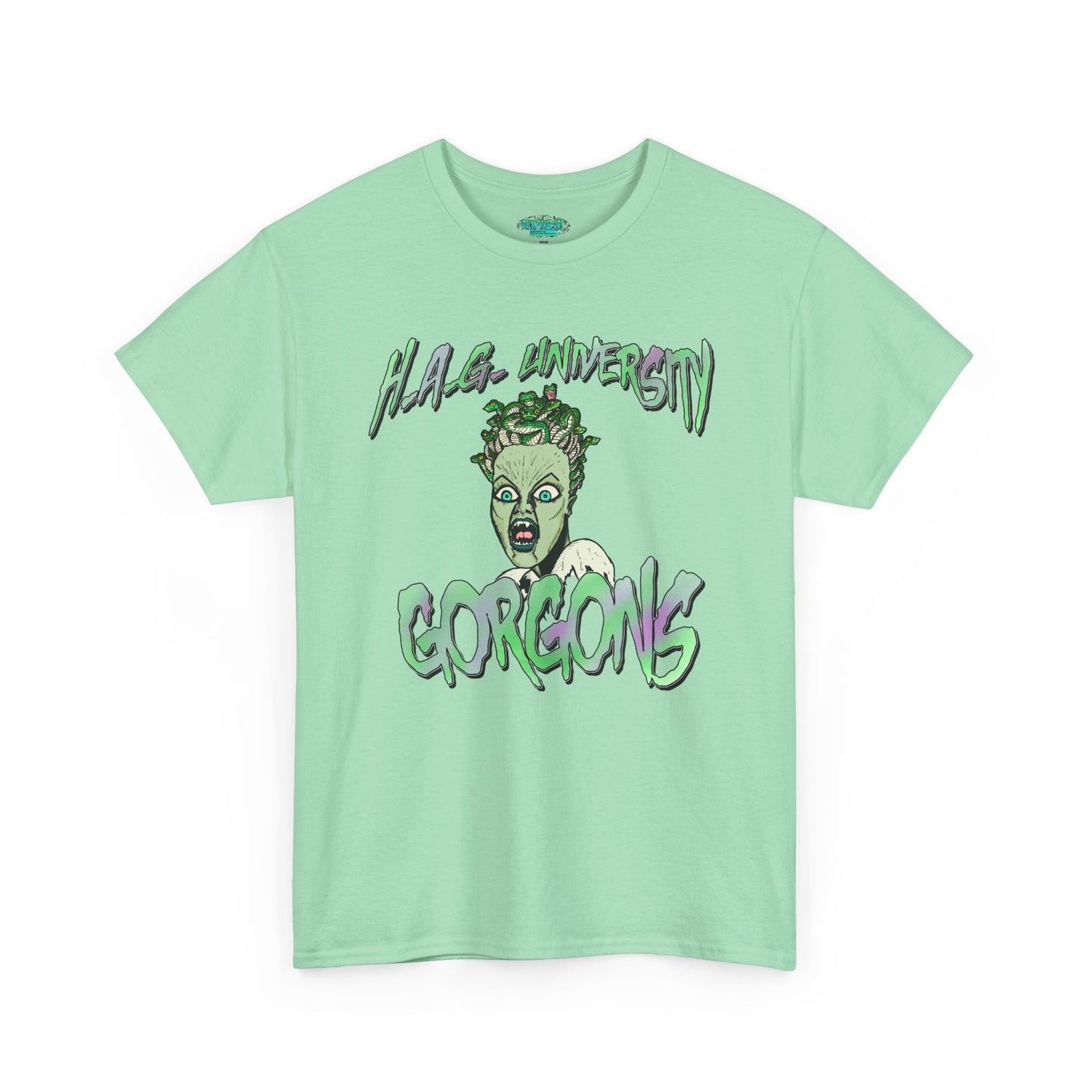 H.A.G. University Gorgons Unisex Heavy Cotton Tee - Spooky & Fun Graphic T-Shirt